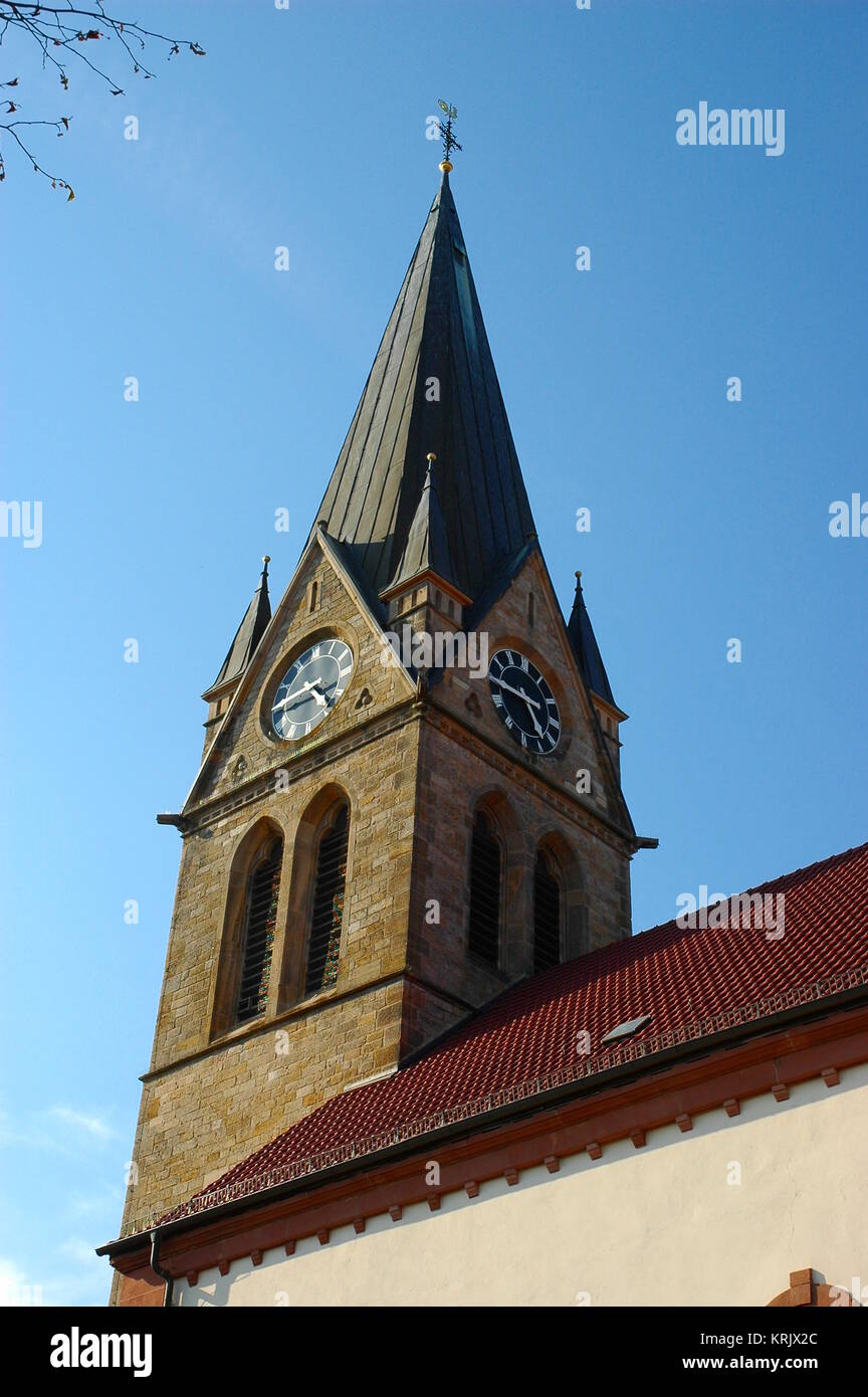 steeple of the catholic church in steinweiler in palatinate Stock Photo