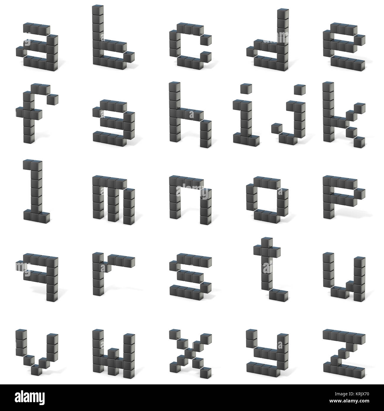 8 bit font. Lowercase letters ALL. 3D Stock Photo