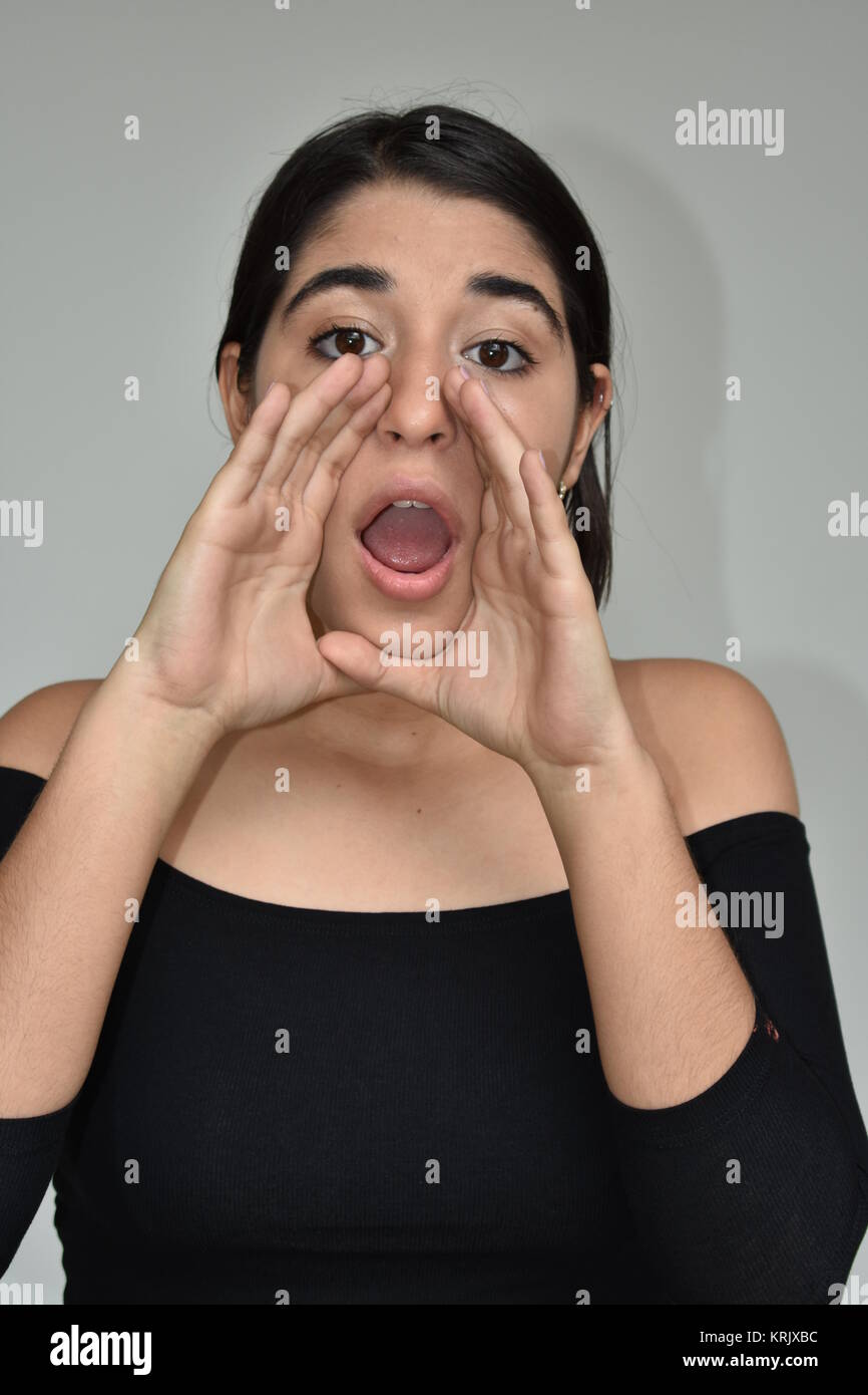 Colombian Girl Yelling Stock Photo