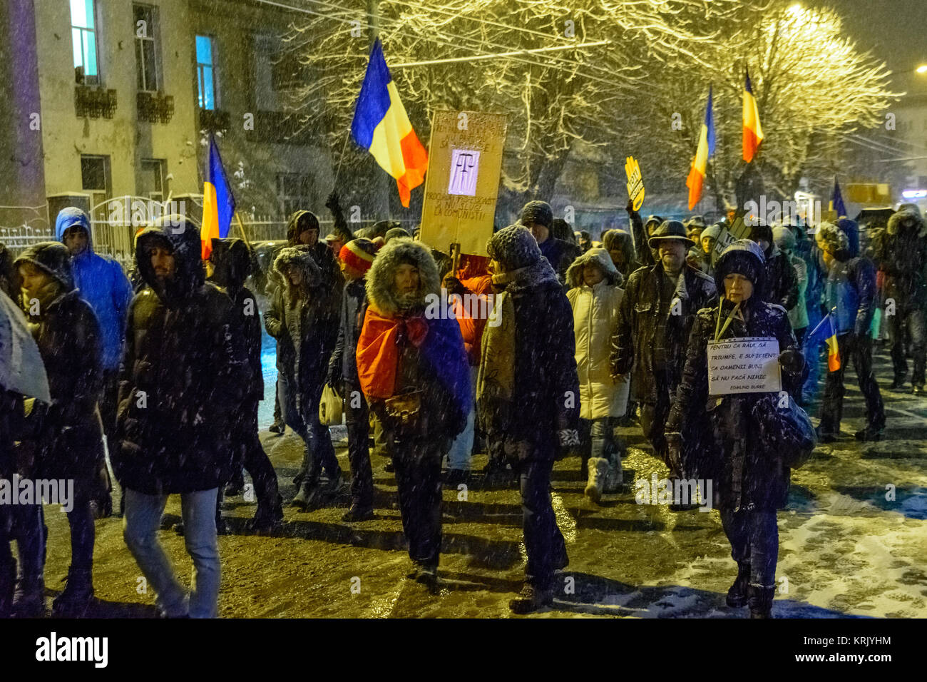 Brasov, Romania - December 17, 2017: Thousands of Romanians protesting against governing coalition and its plans to change the rules of Justice. Stock Photo