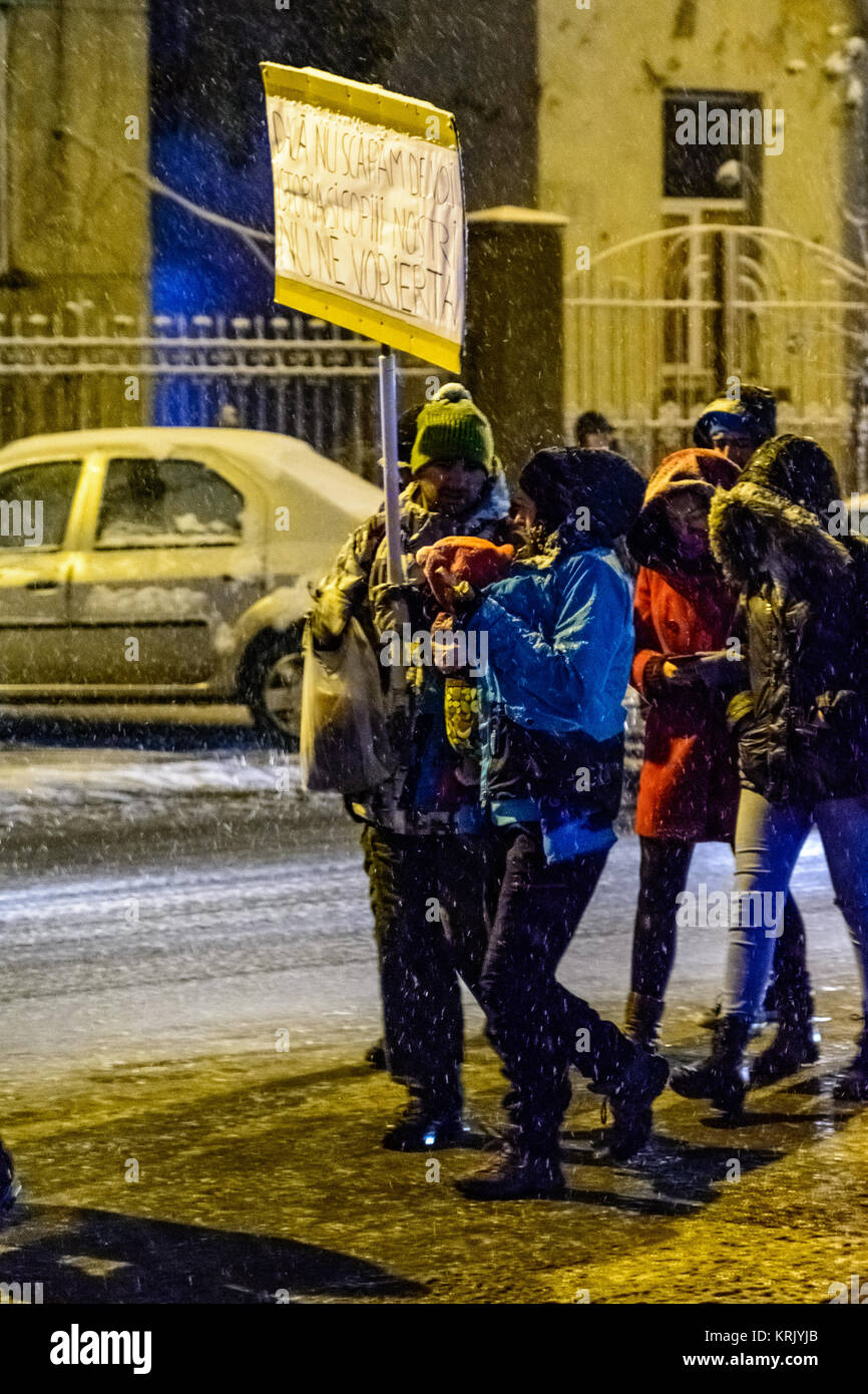 Brasov, Romania - December 17, 2017: Thousands of Romanians protesting against governing coalition and its plans to change the rules of Justice. Stock Photo