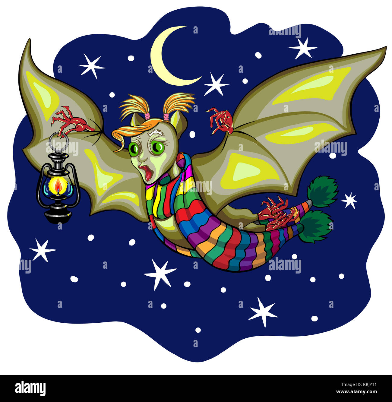 Illustration of Cute Cartoon Halloween bat flying Stock Photo - Alamy