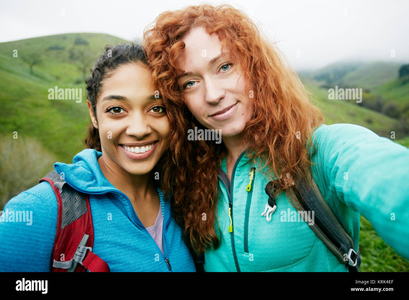 Portrait of smiling women hiking Stock Photo