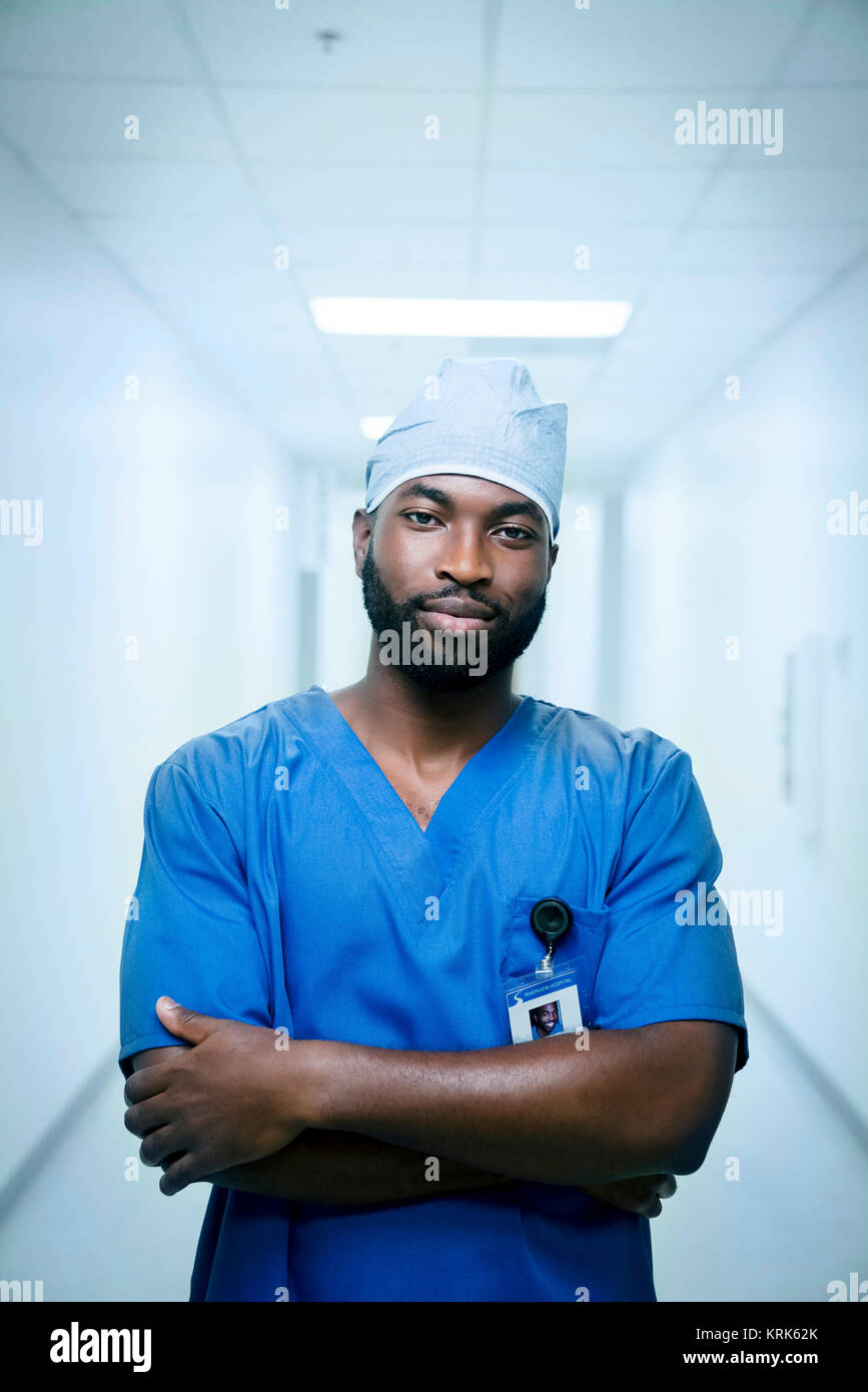 Portrait of serious black nurse Stock Photo