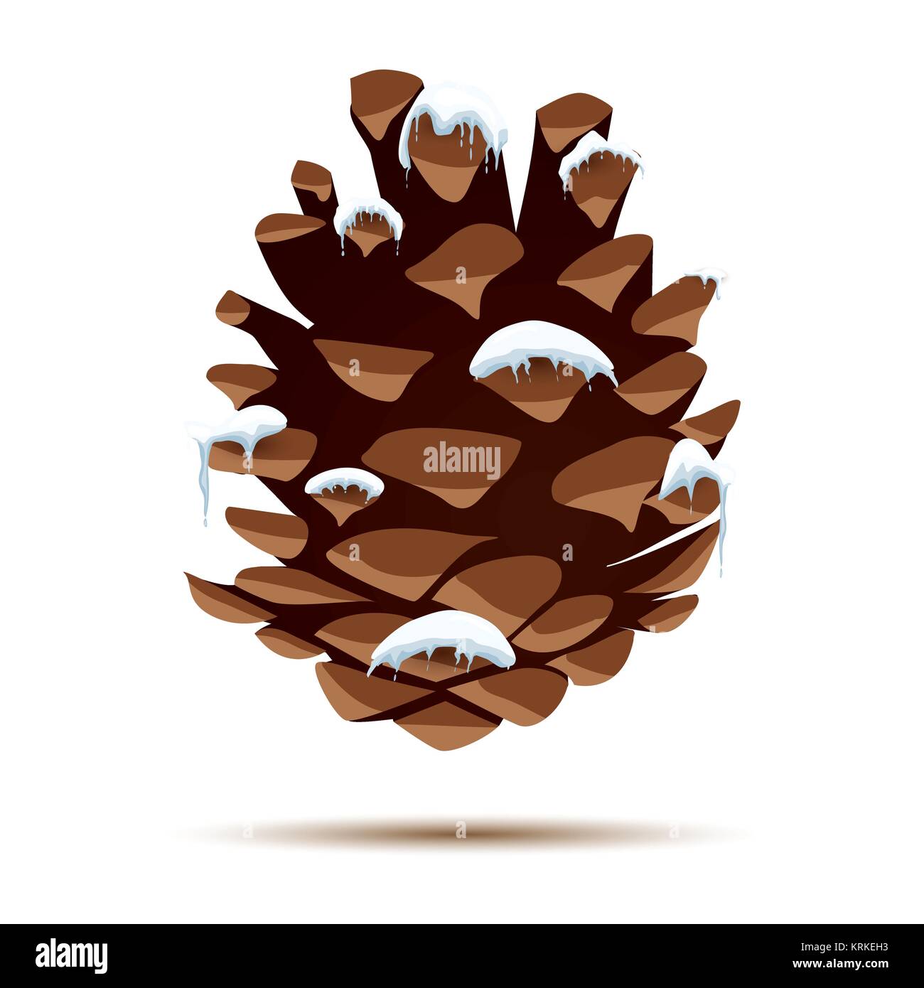 Pine Cone with Snow Cap Isolated on White Background. Vector Illustration. Stock Vector