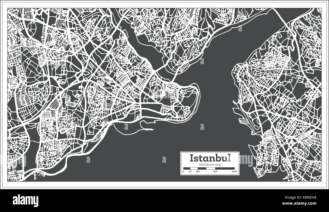 Istanbul Turkey Map in Retro Style. Vector Illustration. Outline Map. Stock Vector
