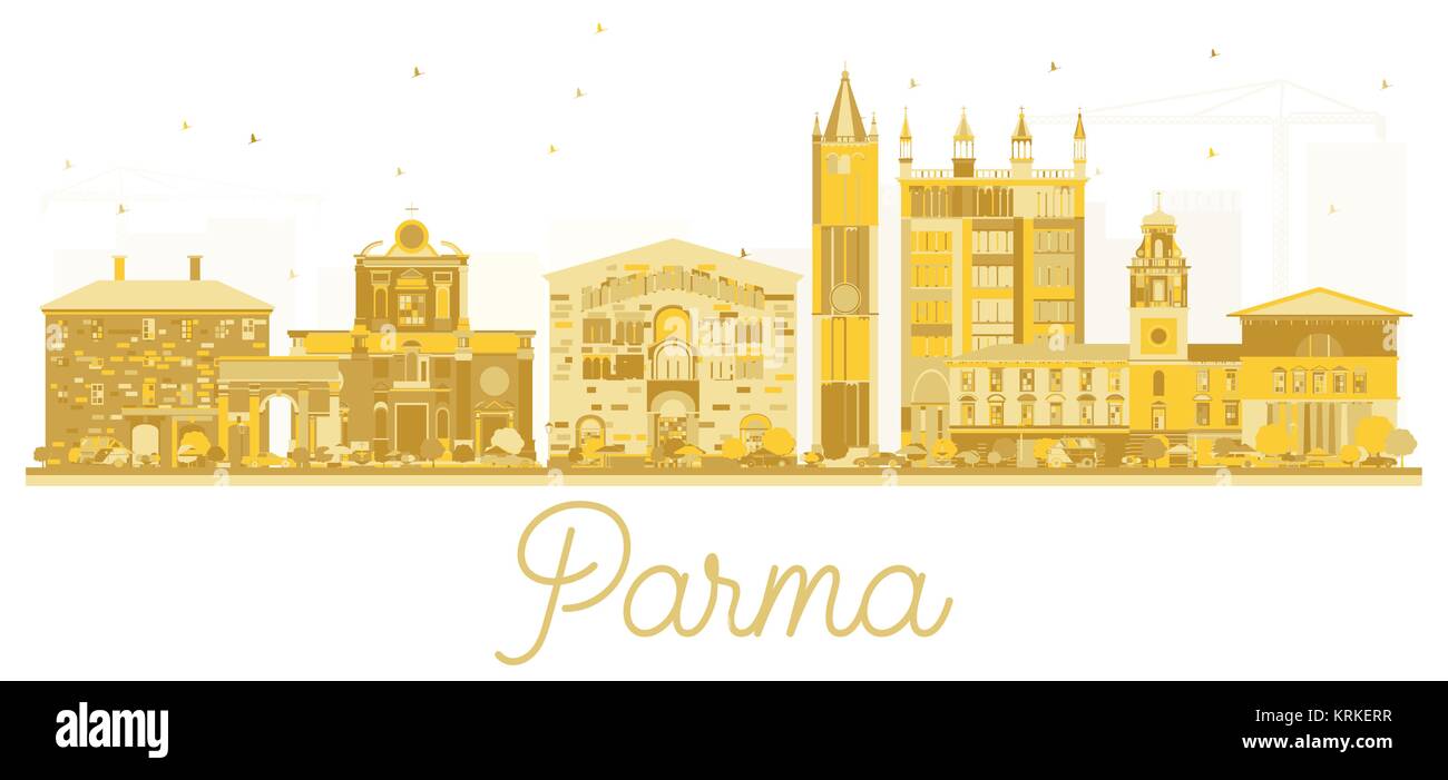 Parma Italy City skyline golden silhouette. Vector illustration. Simple flat concept for tourism presentation, banner, placard or web site. Parma City Stock Vector