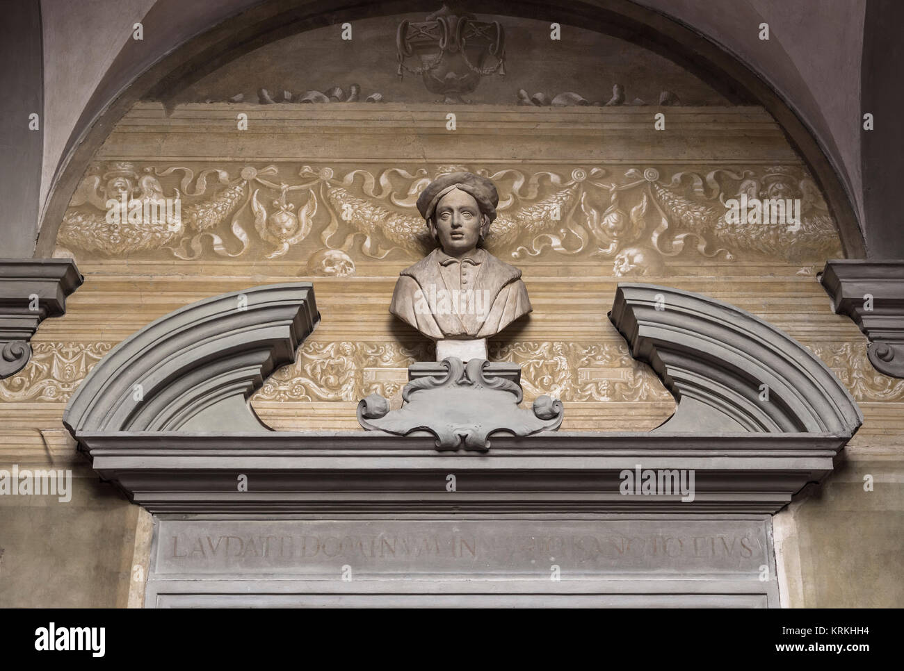 ITALY, FLORENCE - 27 October 2014: Bust of Andrea del Sarto in the courtyard of the monastery Scalzo in Florence. Italy Stock Photo