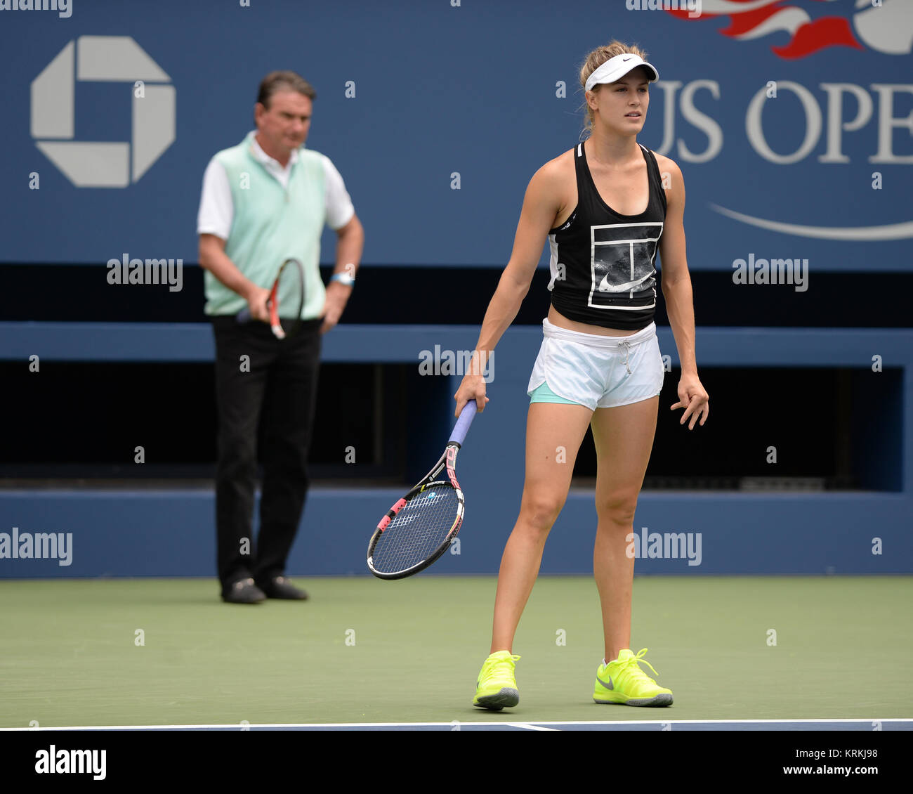 NEW YORK, NY - AUGUST 30: Eugenie Bouchard and coach Jimmy Connors on the  practice court at the USTA at the USTA Billie Jean King National Tennis  Center on August 30, 2015