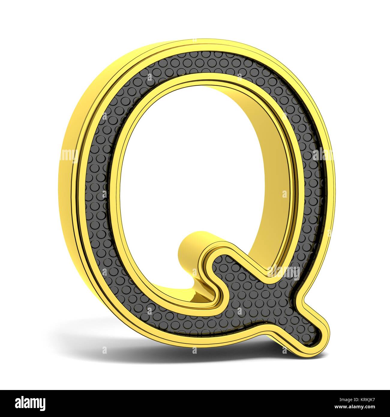 Golden and black round alphabet. Letter Q. 3D Stock Photo