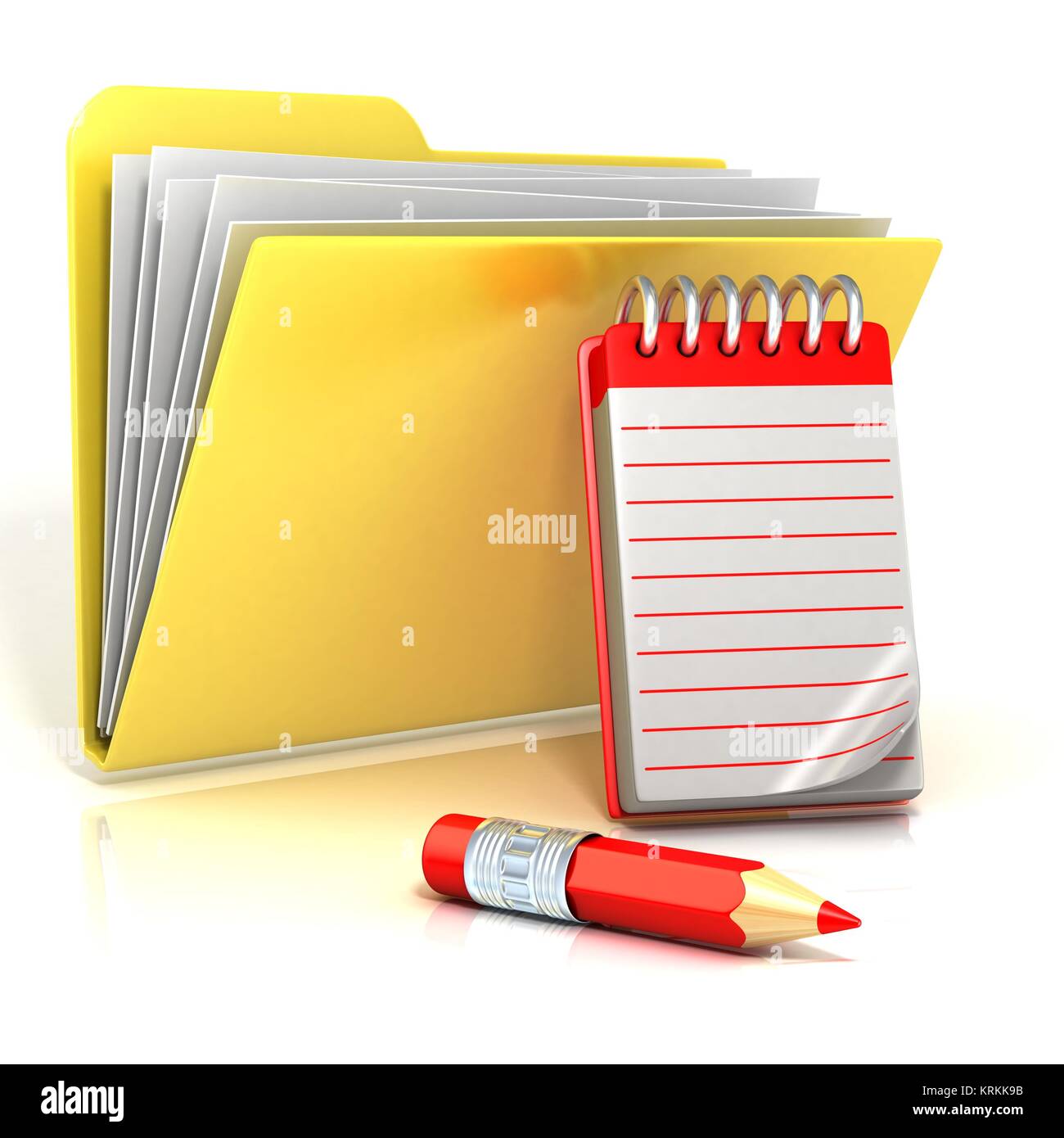 Folder icon with red pencil and notepad. 3D Stock Photo - Alamy