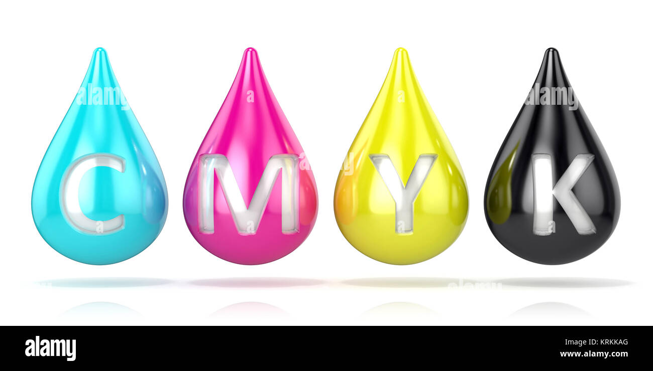 CMYK ink droplets sign. 3D Stock Photo
