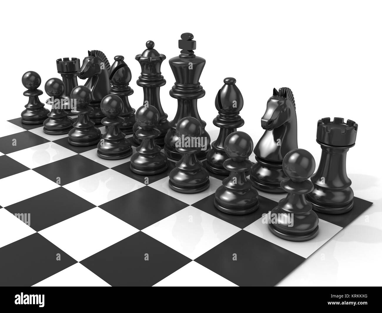 Chess board with black chess pieces Stock Photo Alamy