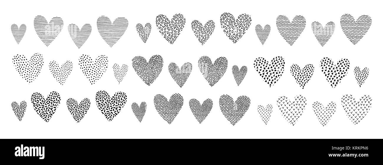 Hearts Shapes with Hand Drawn Texture Stock Vector