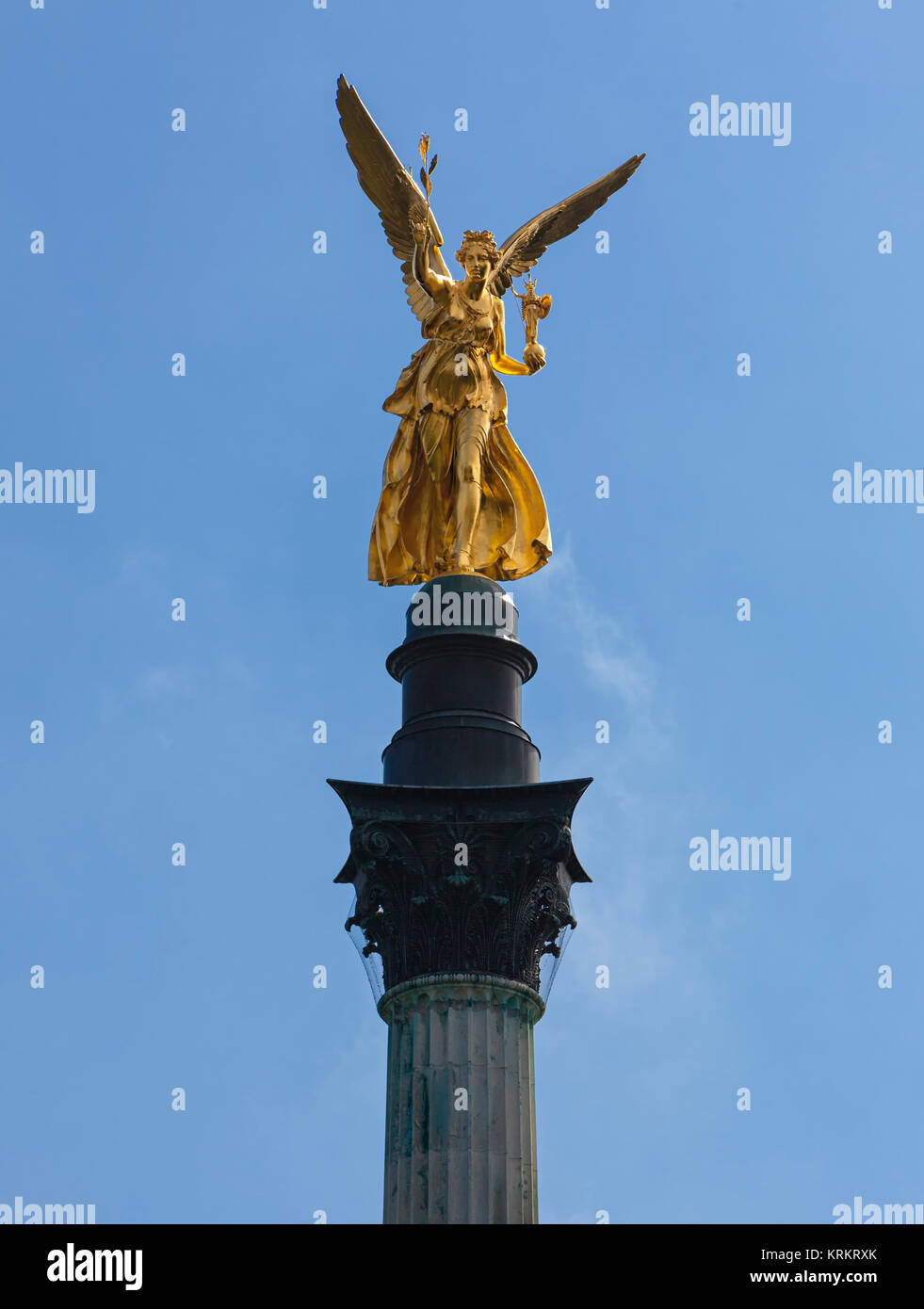 The golden Angel of Peace or Friedensengel monument at Munich, Germany