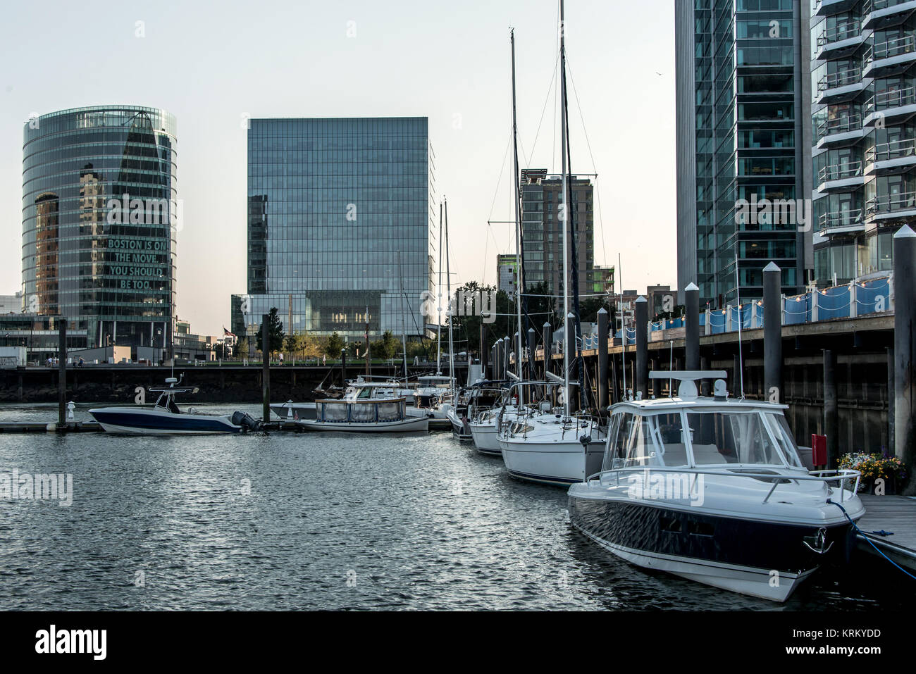Pier with sailing boats in Boston Massachusetts, USA in the waterfront