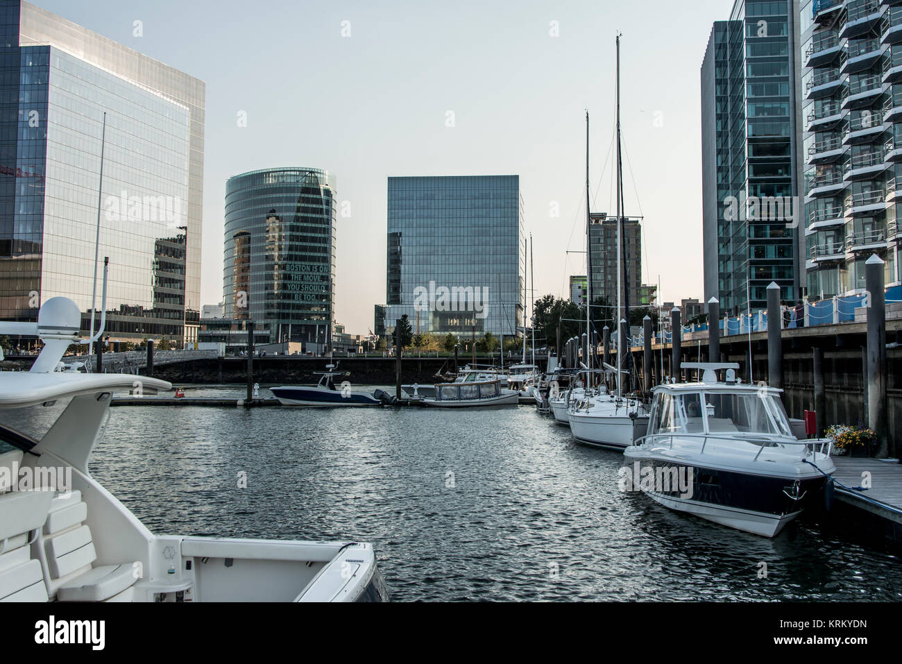 Pier with sailing boats in Boston Massachusetts, USA in the waterfront