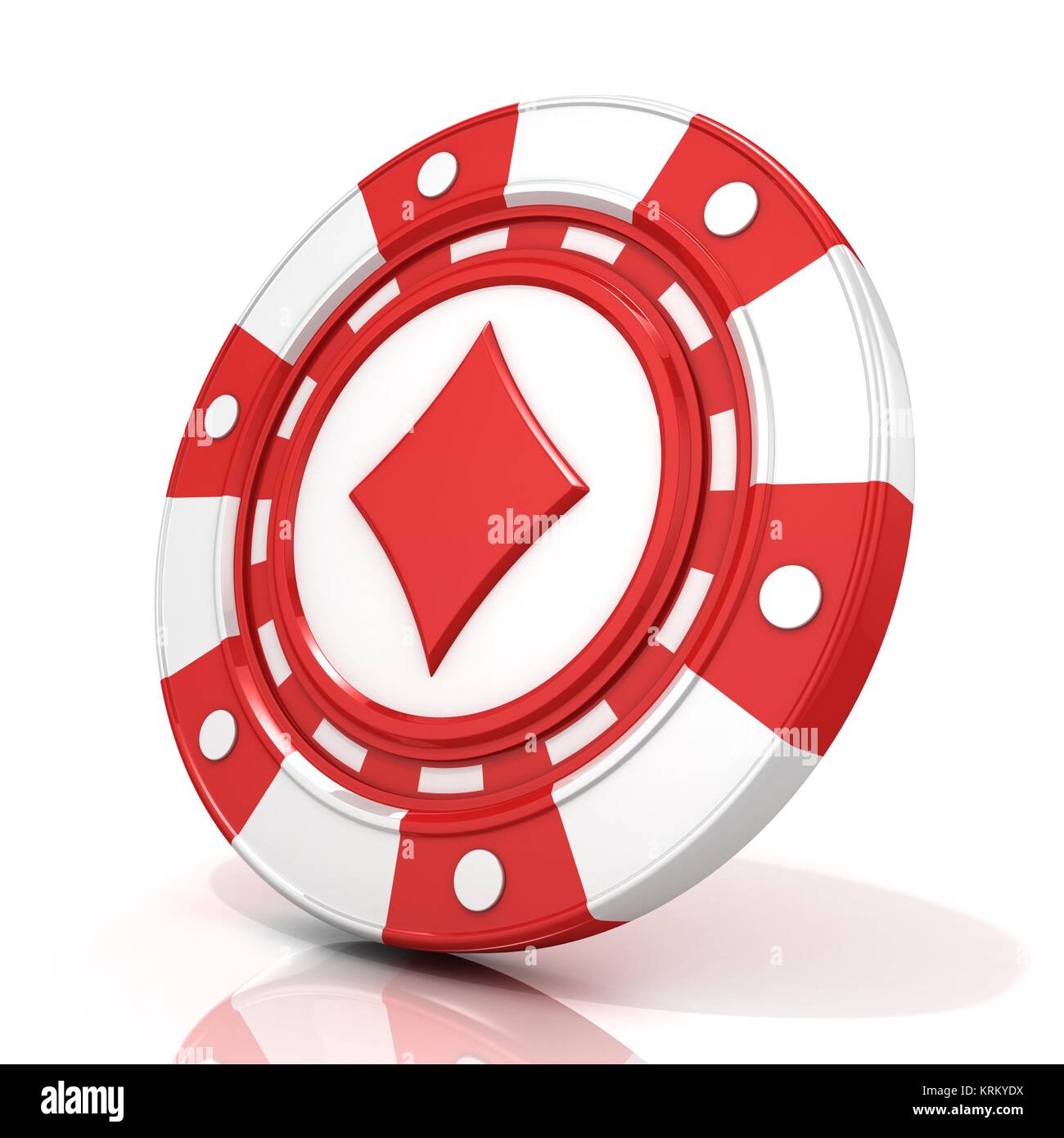 Red gambling chip sign with diamond on it. 3D Stock Photo