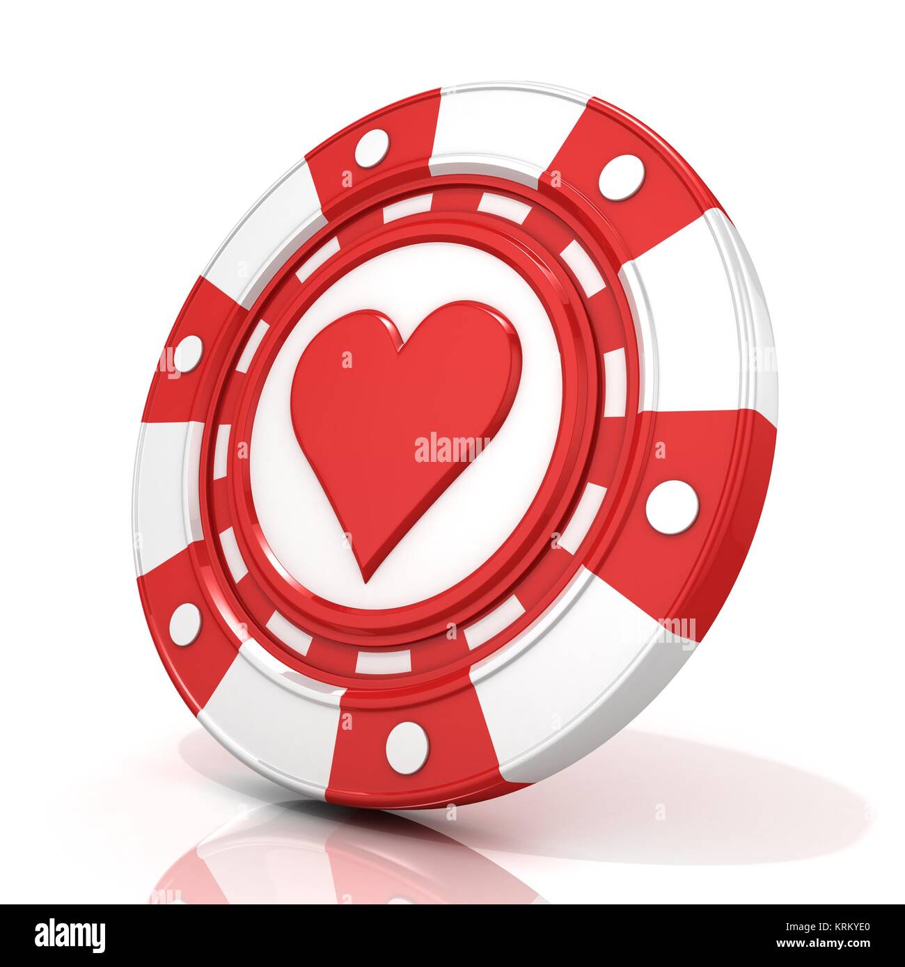 Red gambling chip with heart sign on it. 3D Stock Photo