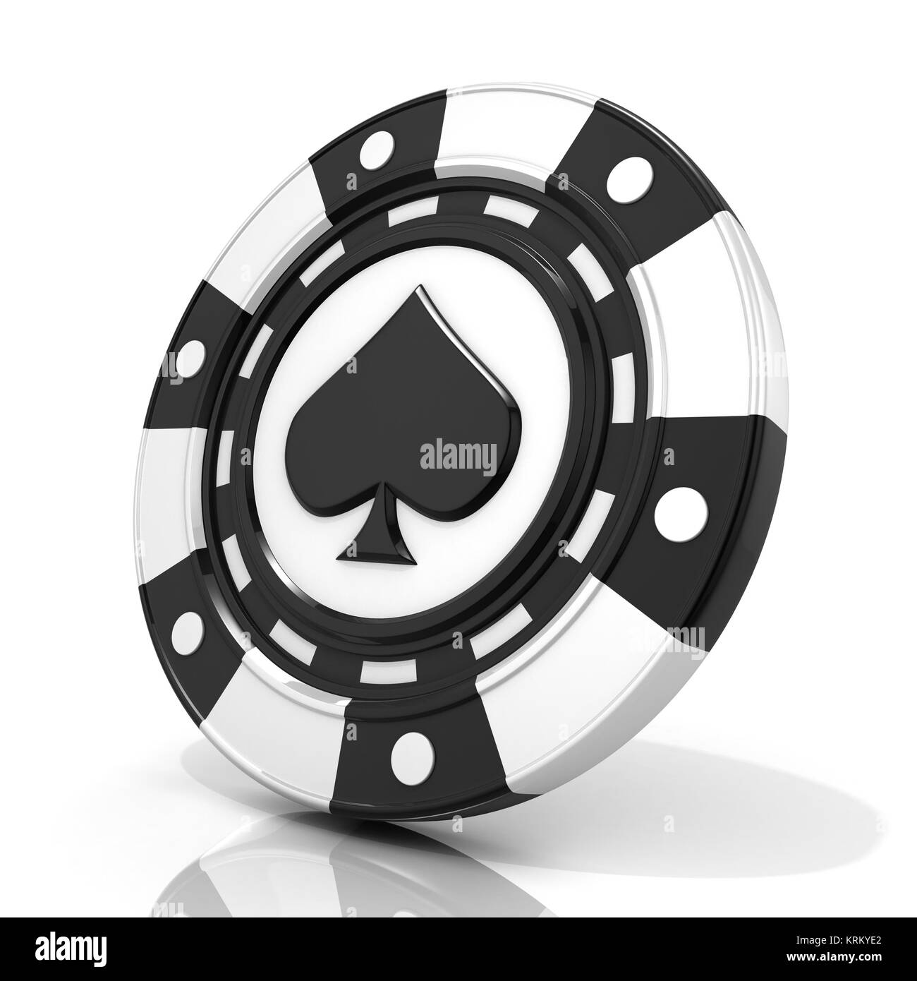 Black gambling chip with spade sign on it. 3D Stock Photo