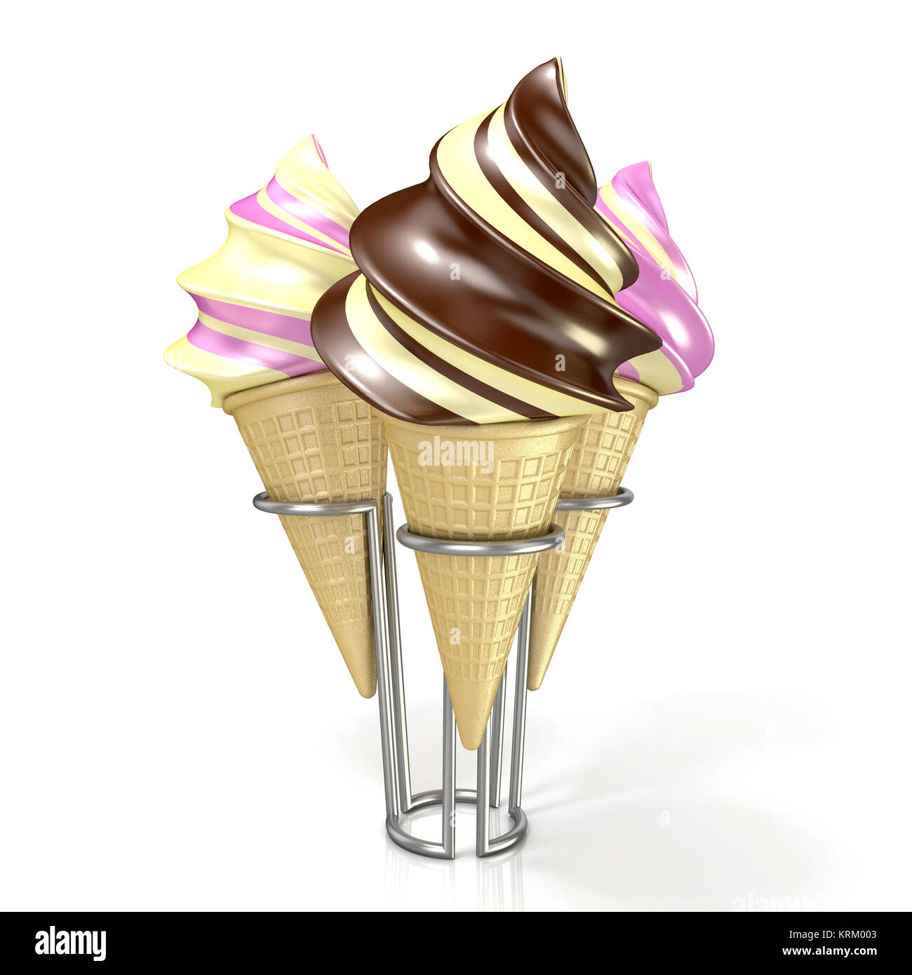 Different sorts of ice creams in a waffles. 3D Stock Photo