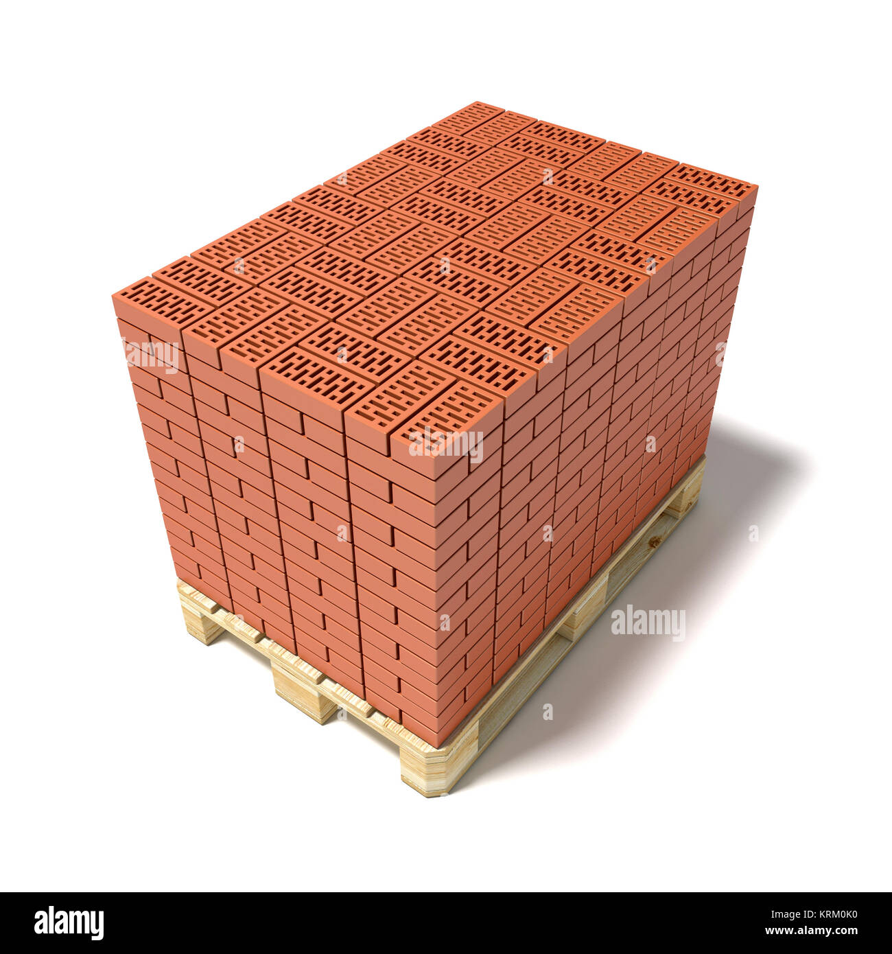 Euro pallet full of ceramic bricks. 3D Stock Photo