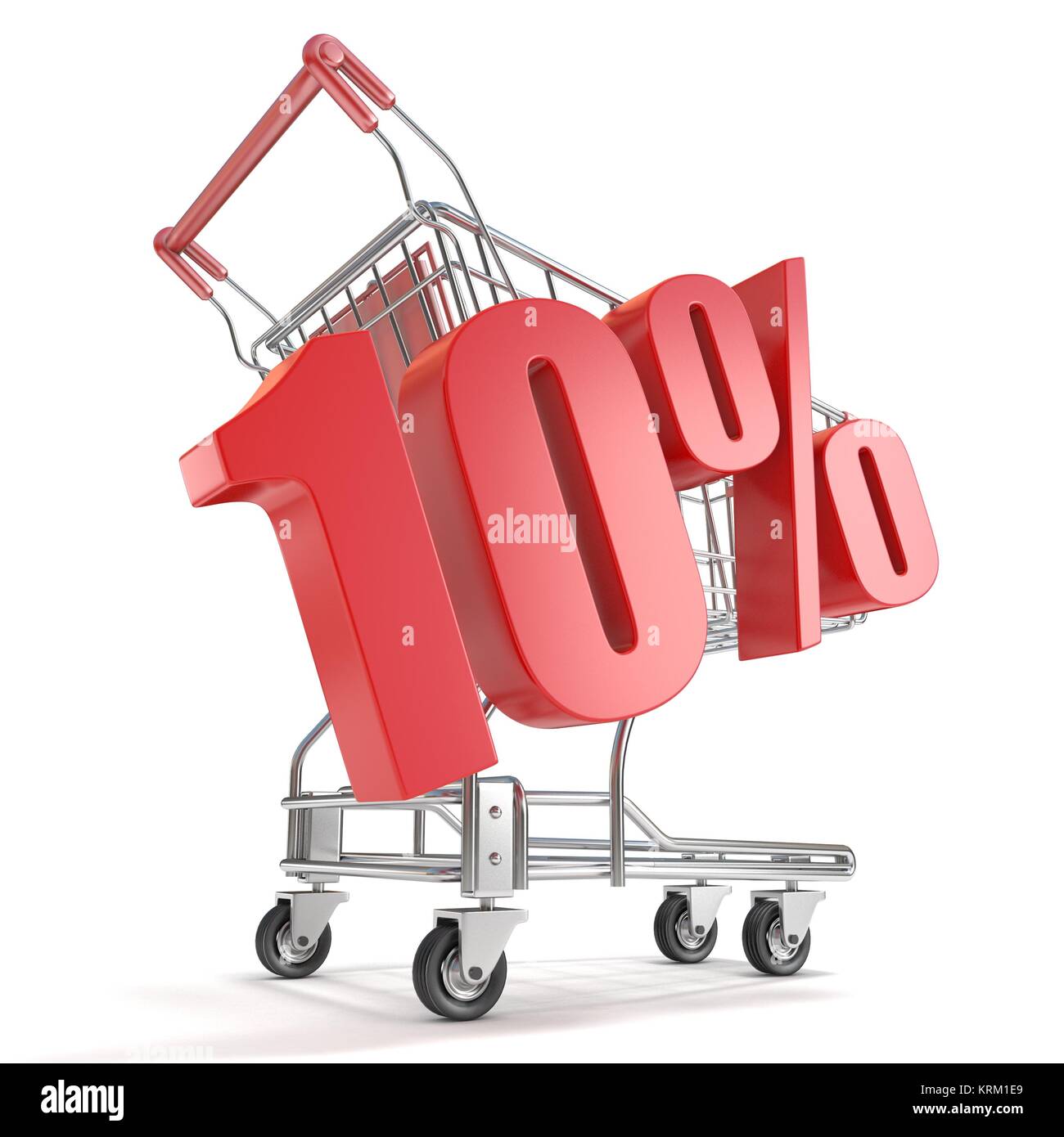 10% - ten percent discount in front of shopping cart. Sale concept. 3D Stock Photo