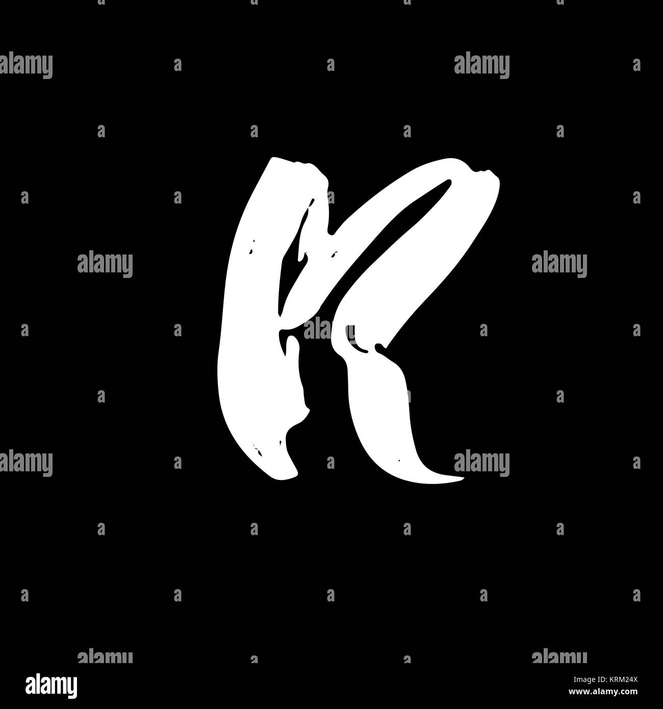 Letter R. Handwritten by dry brush. Rough strokes font. Vector