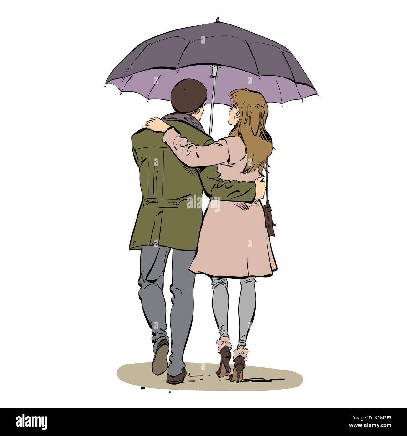 Back a couple man and woman walking under an umbrella Stock Photo - Alamy