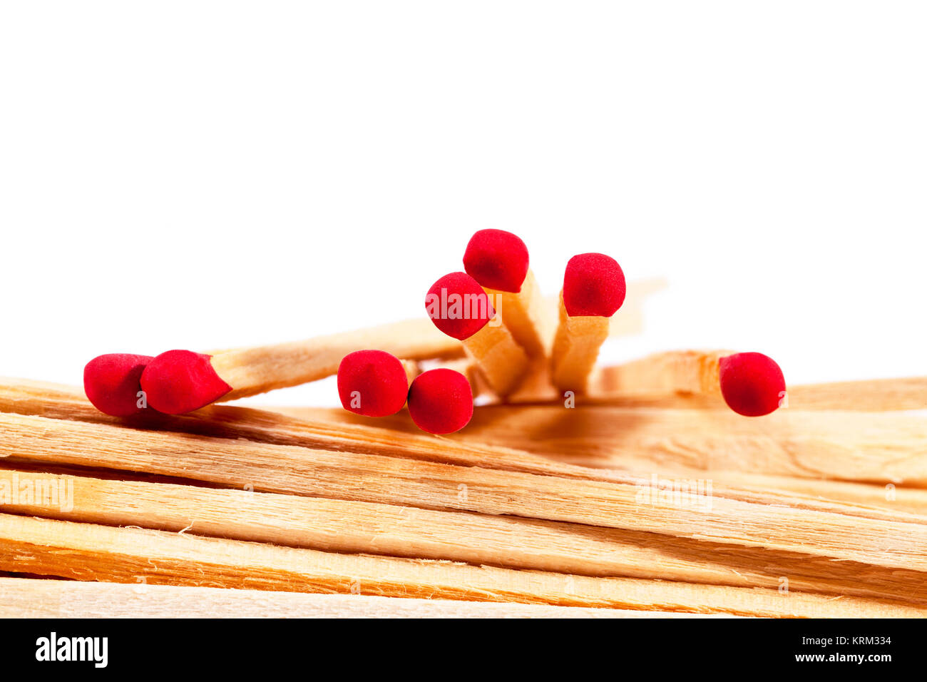 Heap of matches with rad heads isolated on white background Stock Photo