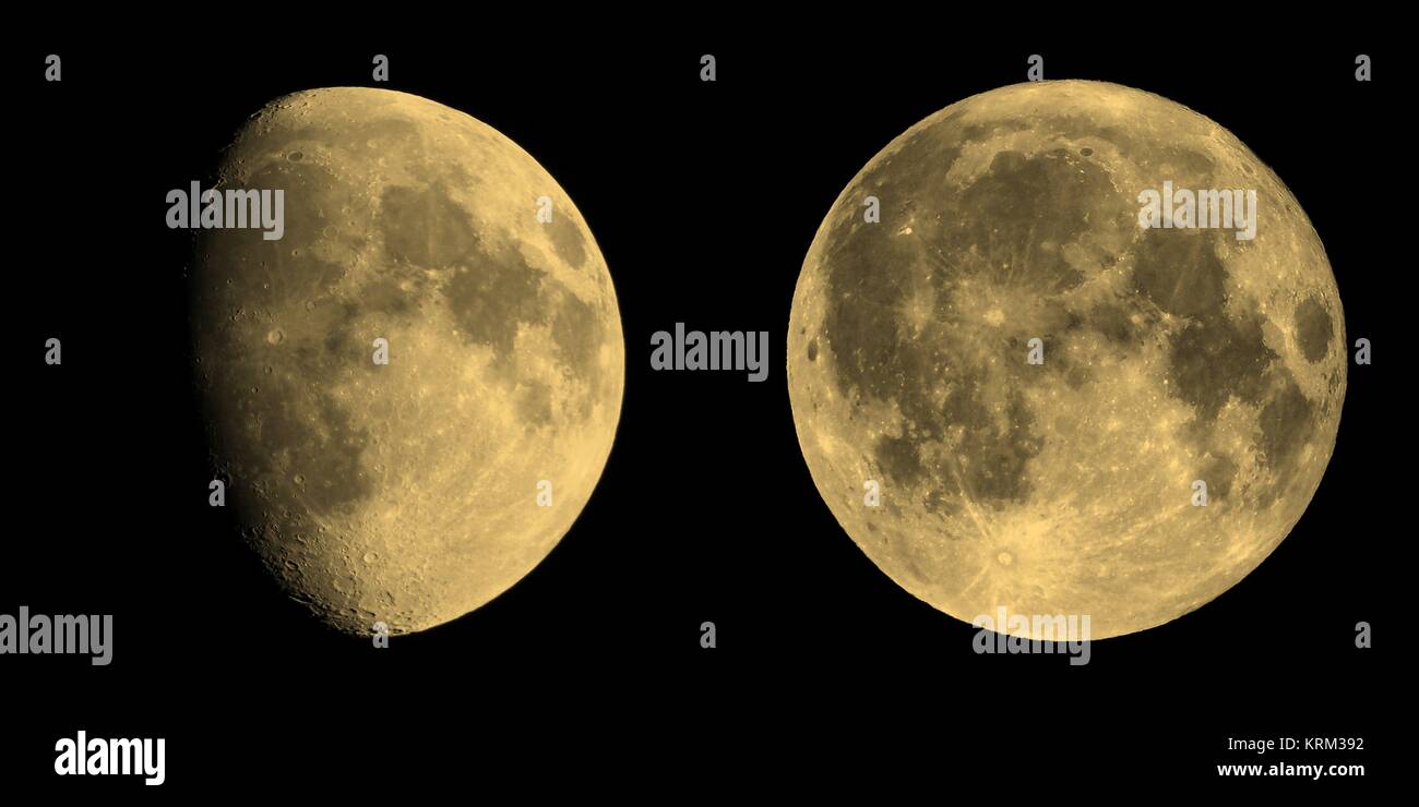 Gibbous and full moon sepia Stock Photo