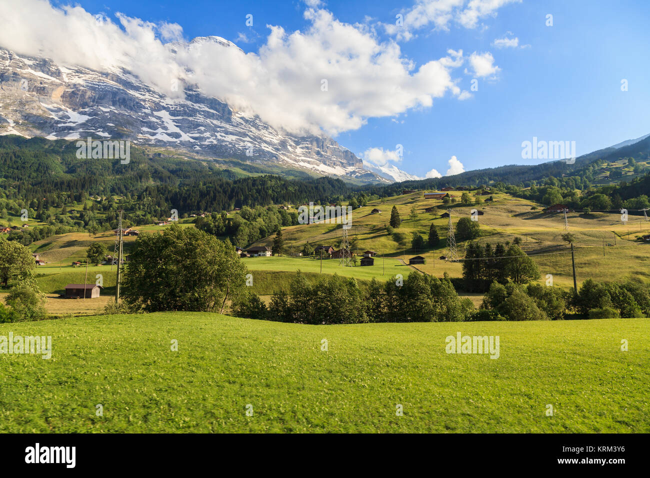Beautiful summer view of mountain and small village. Beautiful outdoor natural scene in Swiss