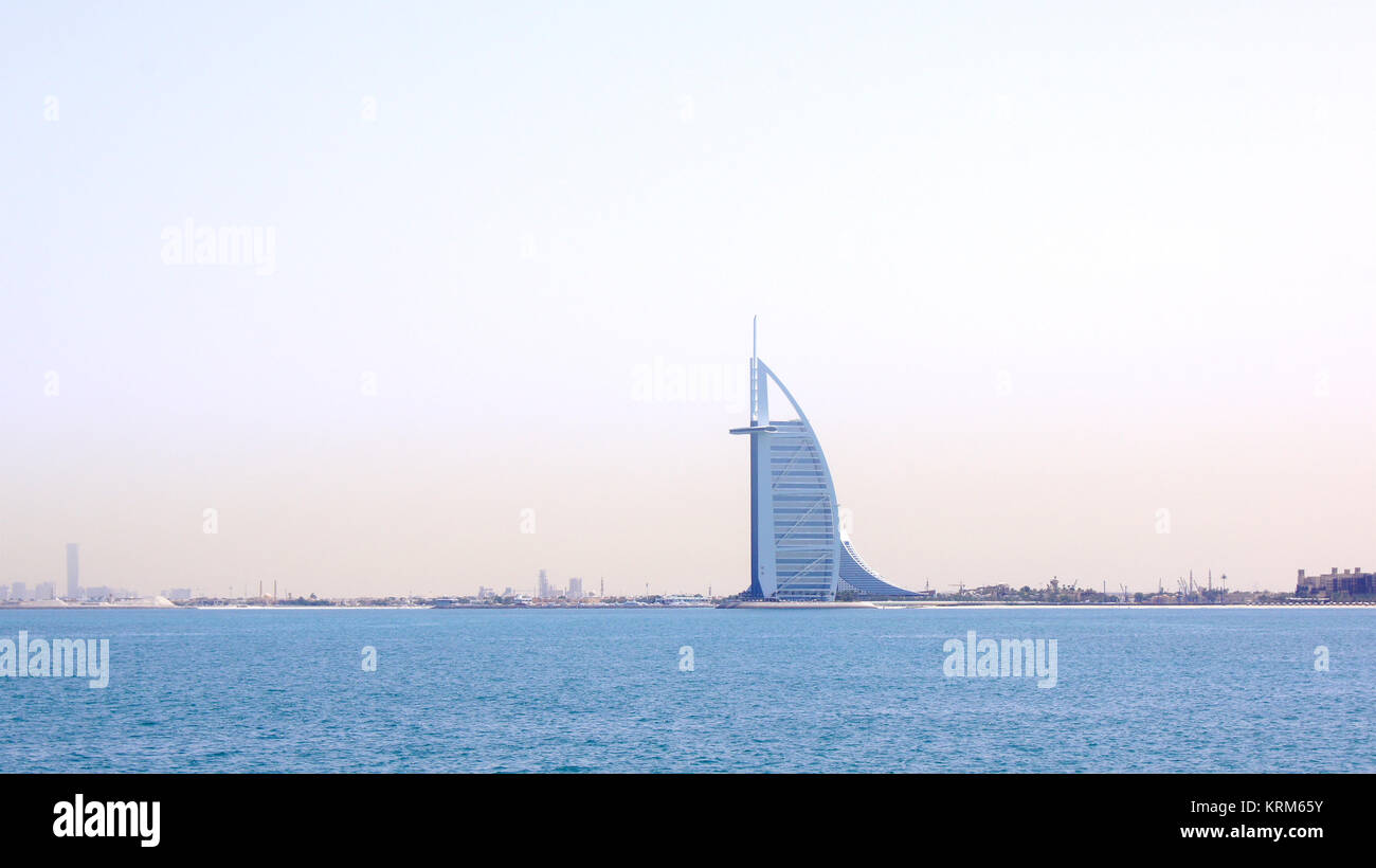 DUBAI, UNITED ARAB EMIRATES - MARCH 30th, 2014: Burj Al Arab is a luxury 7 stars hotel classed as one of the most luxurious in the world. Is built on an artificial island. Stock Photo