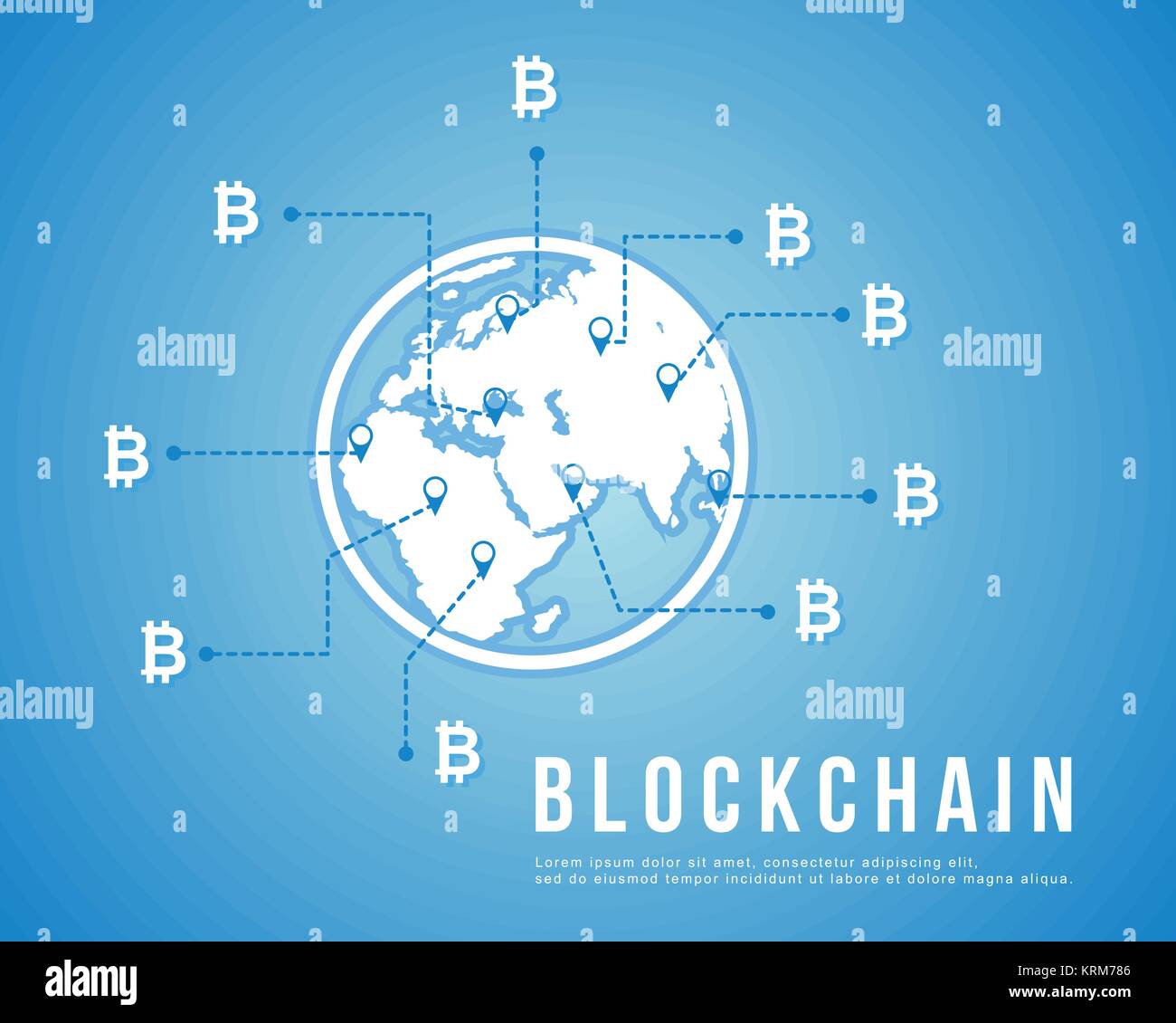 Bitcoin background on blue background Stock Vector