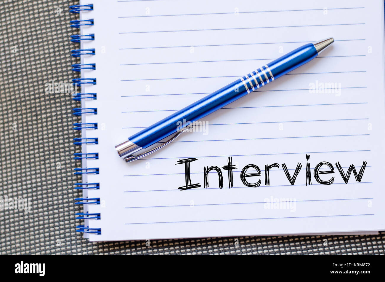 Interview text concept on notebook Stock Photo