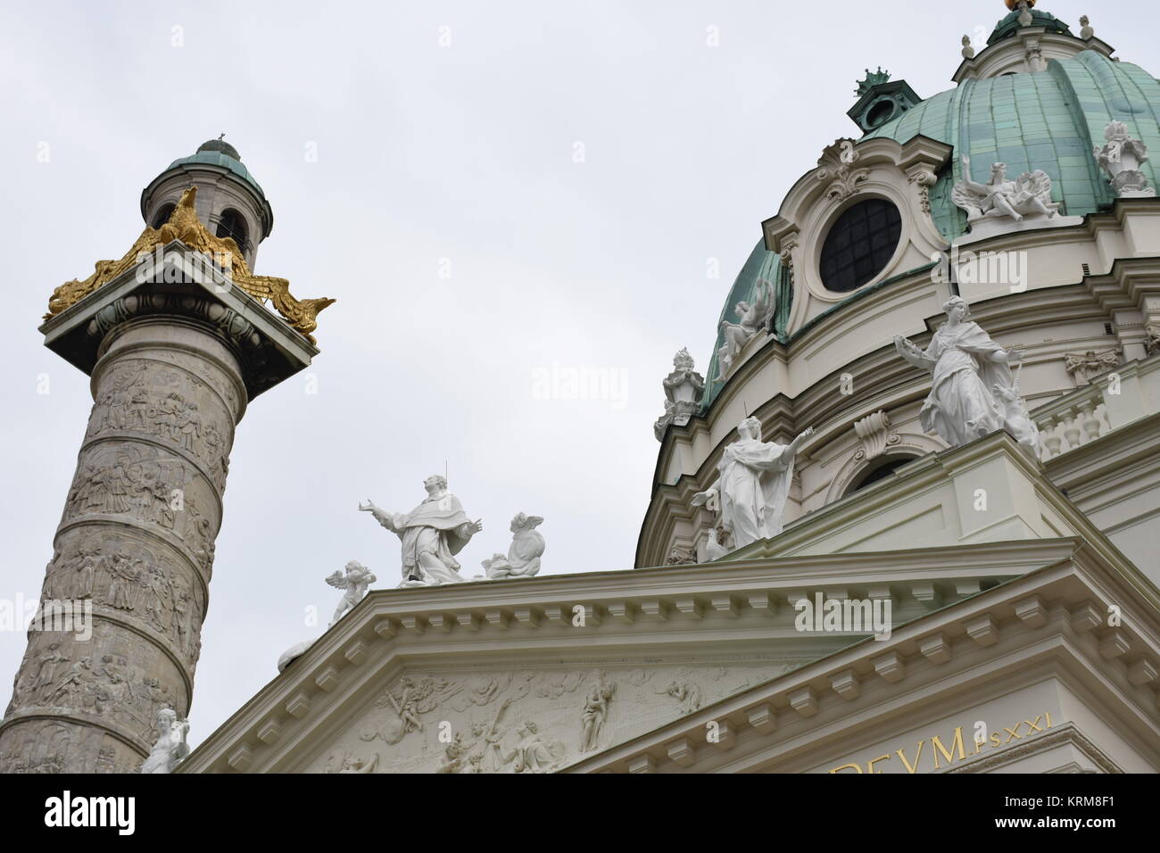 vienna,karlskirche,karlsplatz,park,baroque,angels,columns,tower Stock Photo