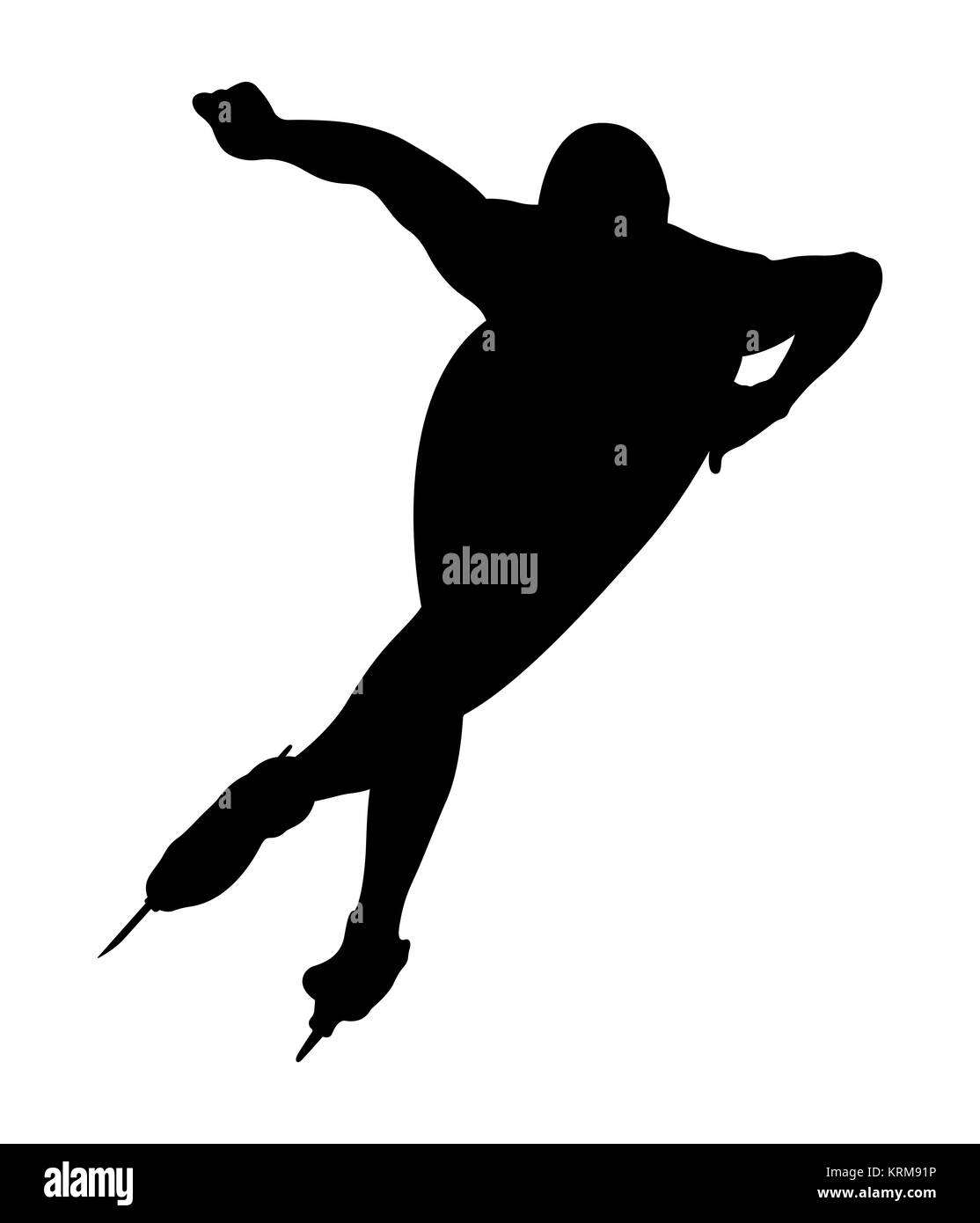 black silhouette athlete speed skater turn ice rink Stock Photo