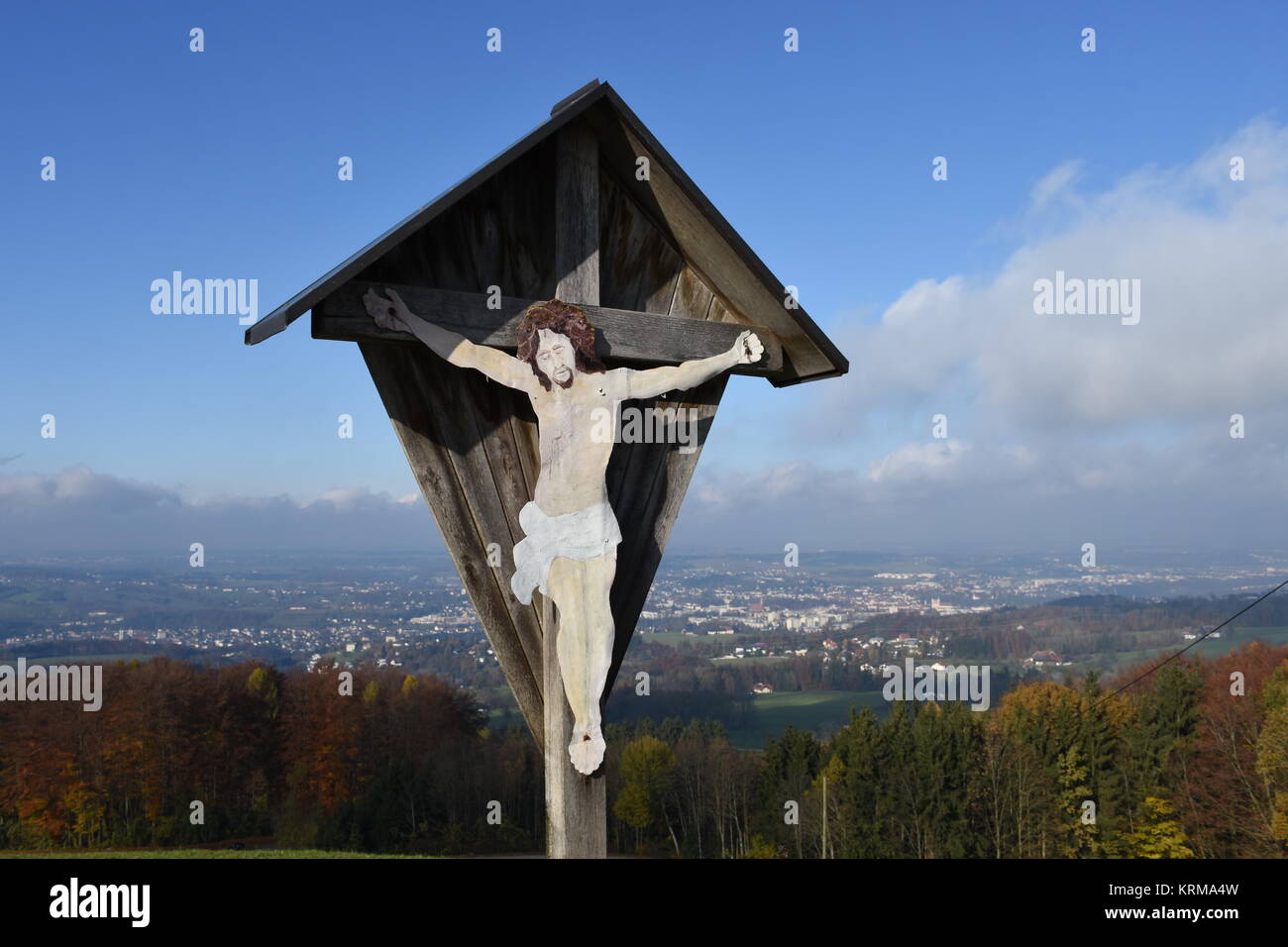 steyr,damberg,autumn,shrine,wayside,view,distance,jesus Stock Photo