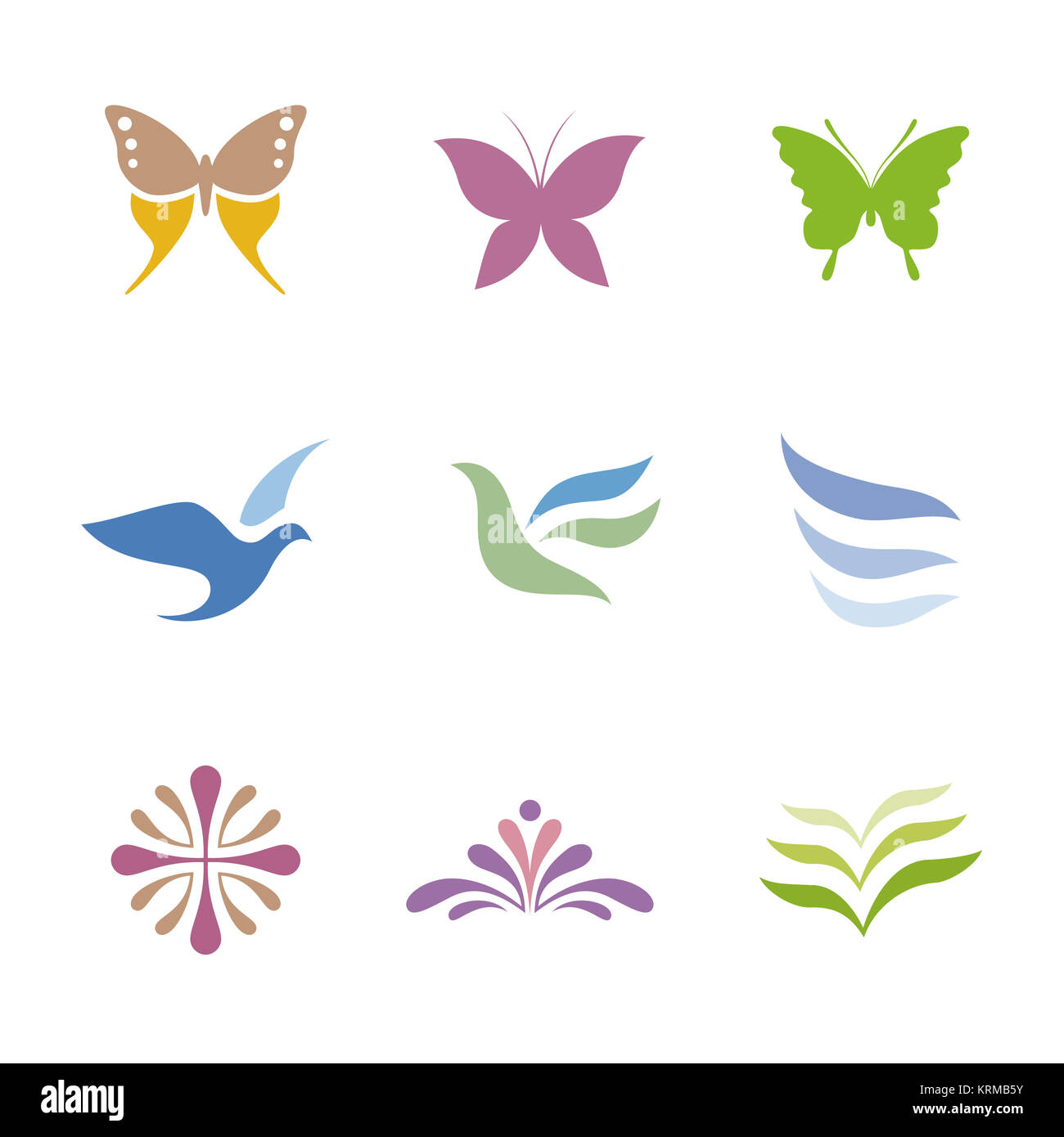 Set of symbols (butterfly, bird and flower) Stock Photo