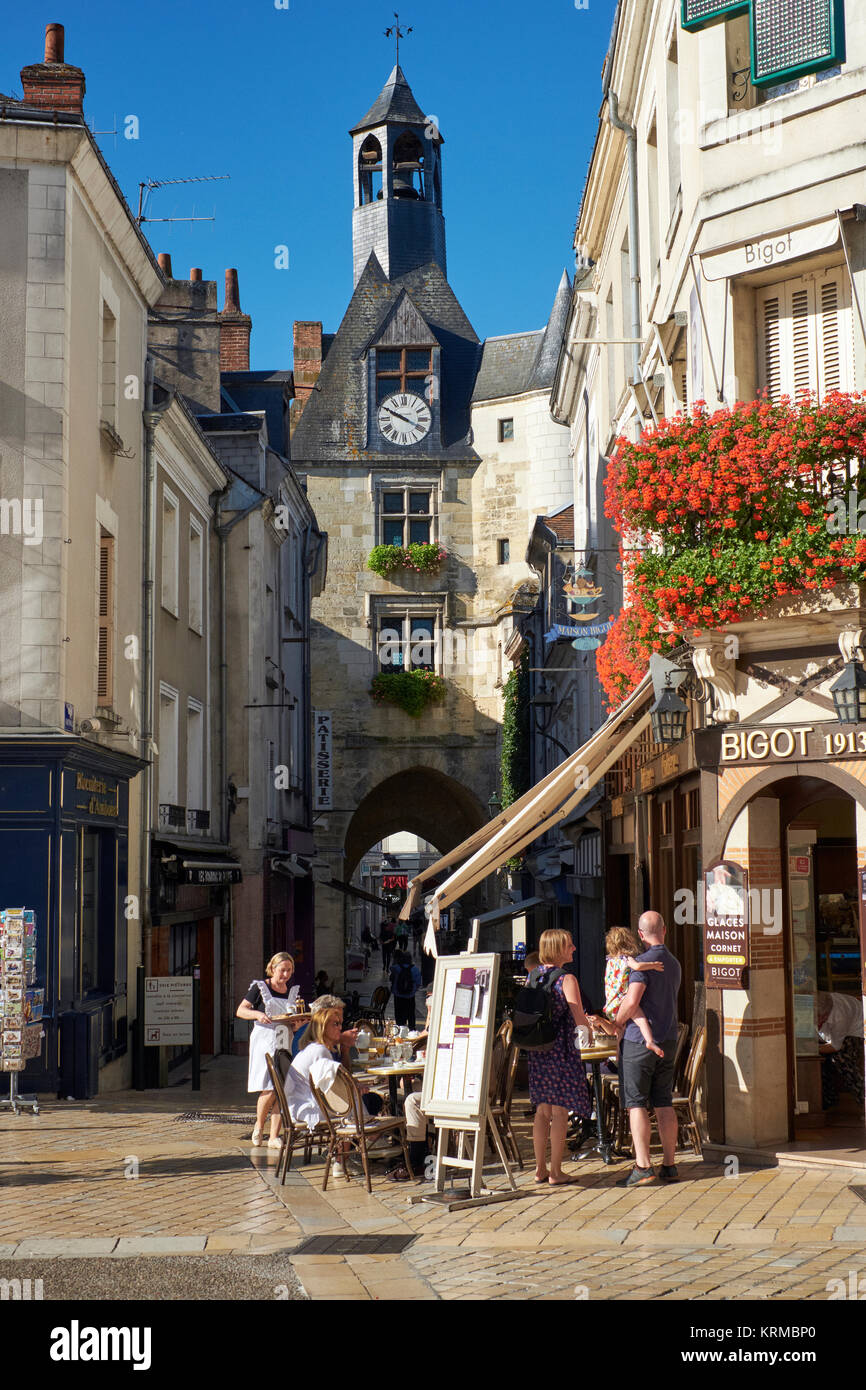 The clocktower in the historic town centre of Amboise in the Loire Valley France. Stock Photo