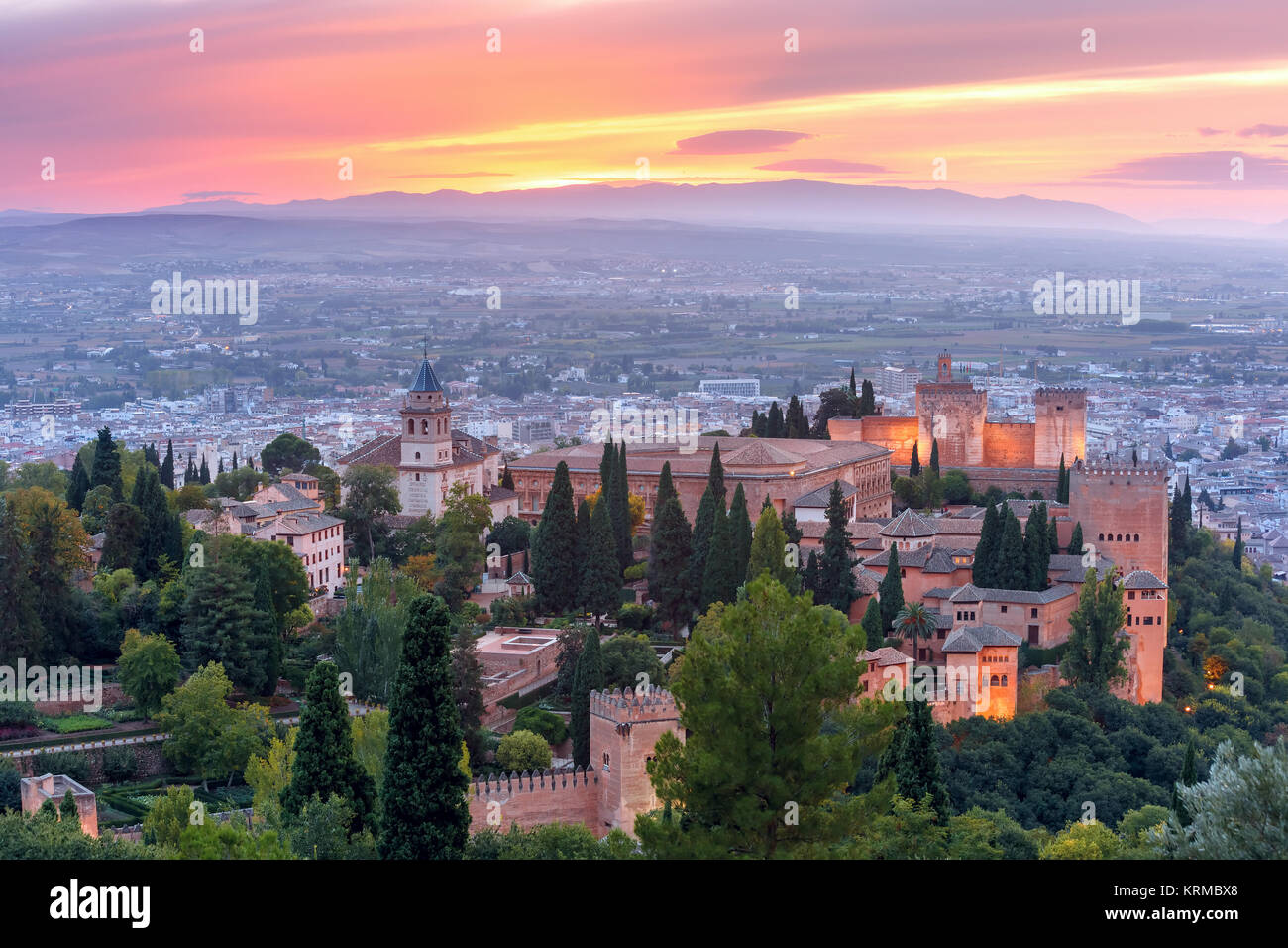 Alhambra at sunset in Granada, Andalusia, Spain Stock Photo Alamy
