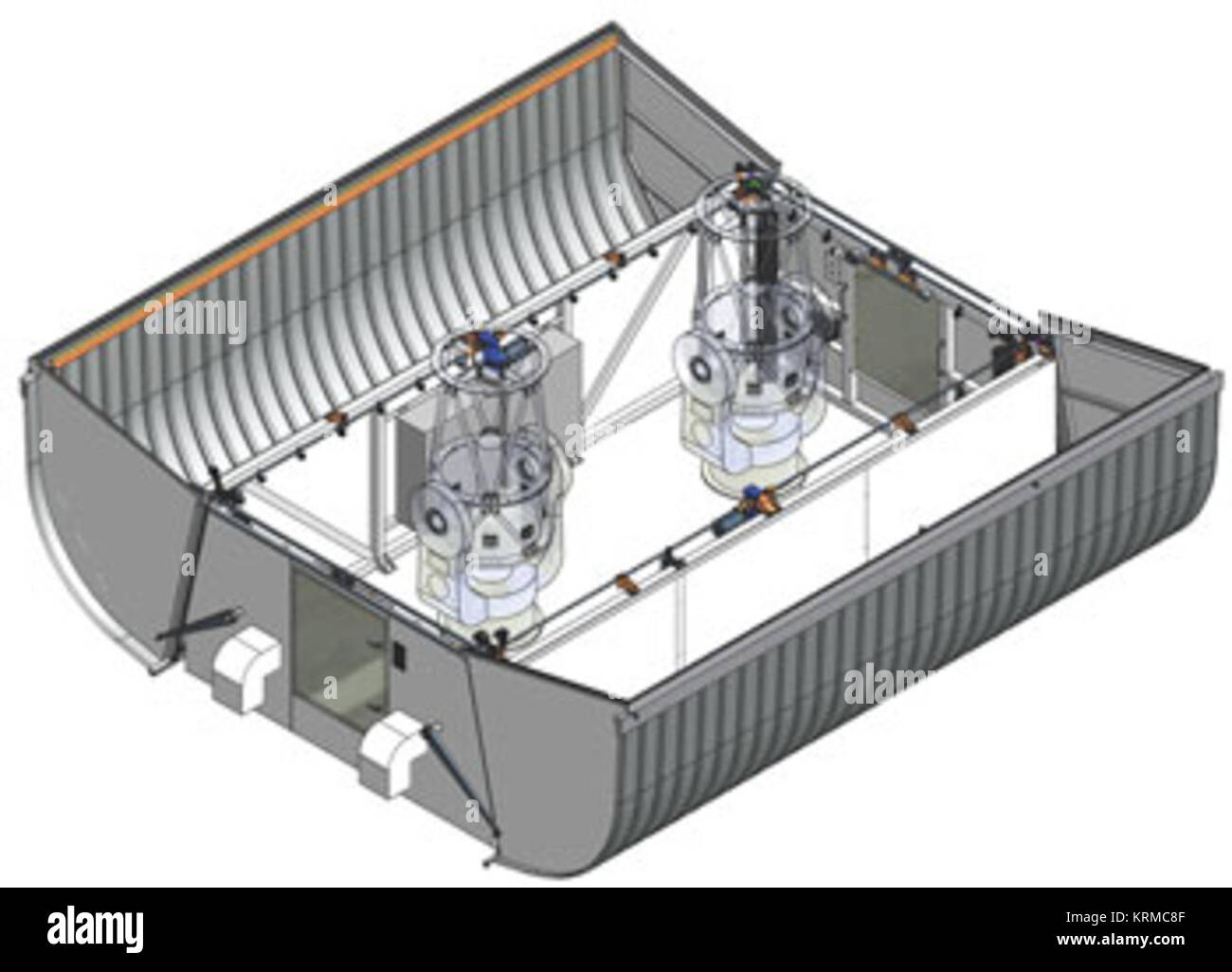 A diagram of one of the Minerva project enclosures with two telescopes ...