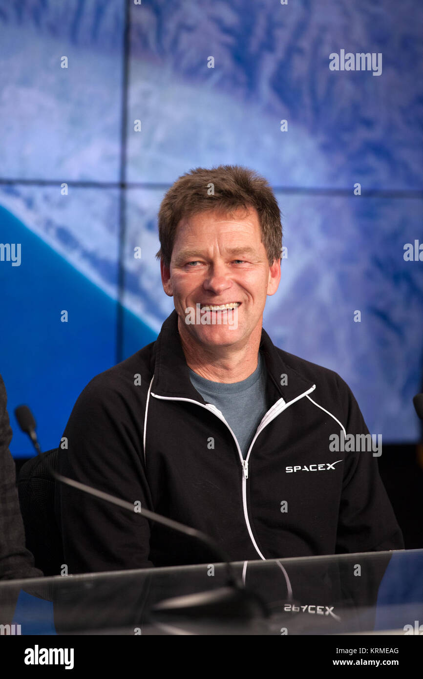 Photos of the Post Launch Press Conference after a successful launch of SpaceX CRS-8 and successful landing of the Falcon 9 rocket on the barge. Hans Koenigsmann at the SpaceX CRS-8 post-launch press conference (26290088386) Stock Photo