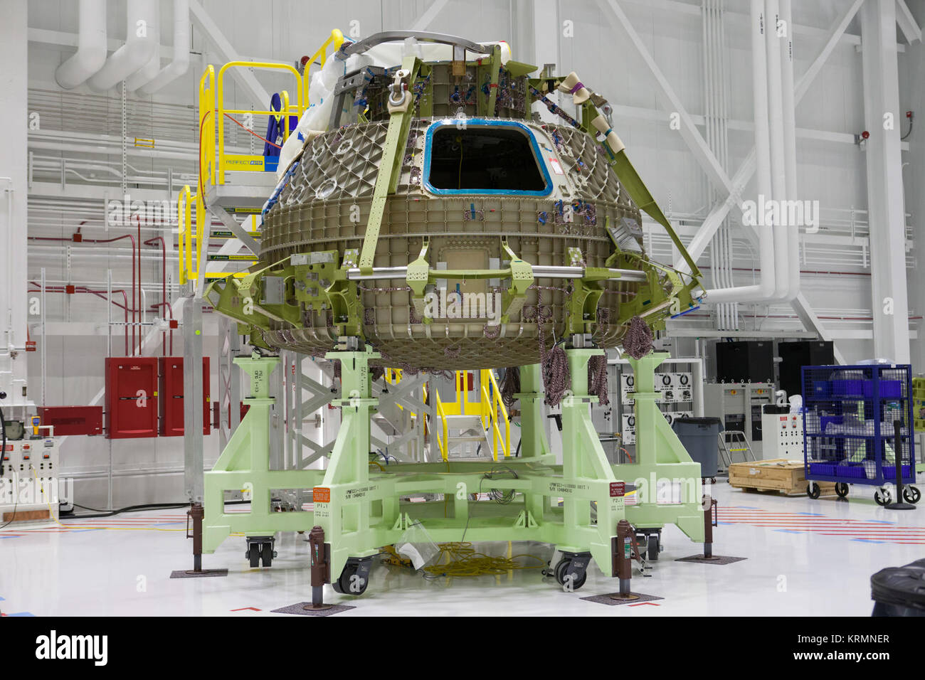 NASA-Boeing Mentor Protege Program Announcement and C3PF High Bay Unveil CST-100 Starliner Structural Test Article Stock Photo