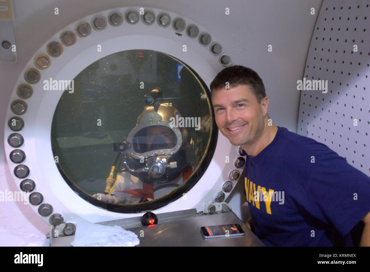 NEEMO 21 Reid Wiseman with an aquanaut outside Stock Photo