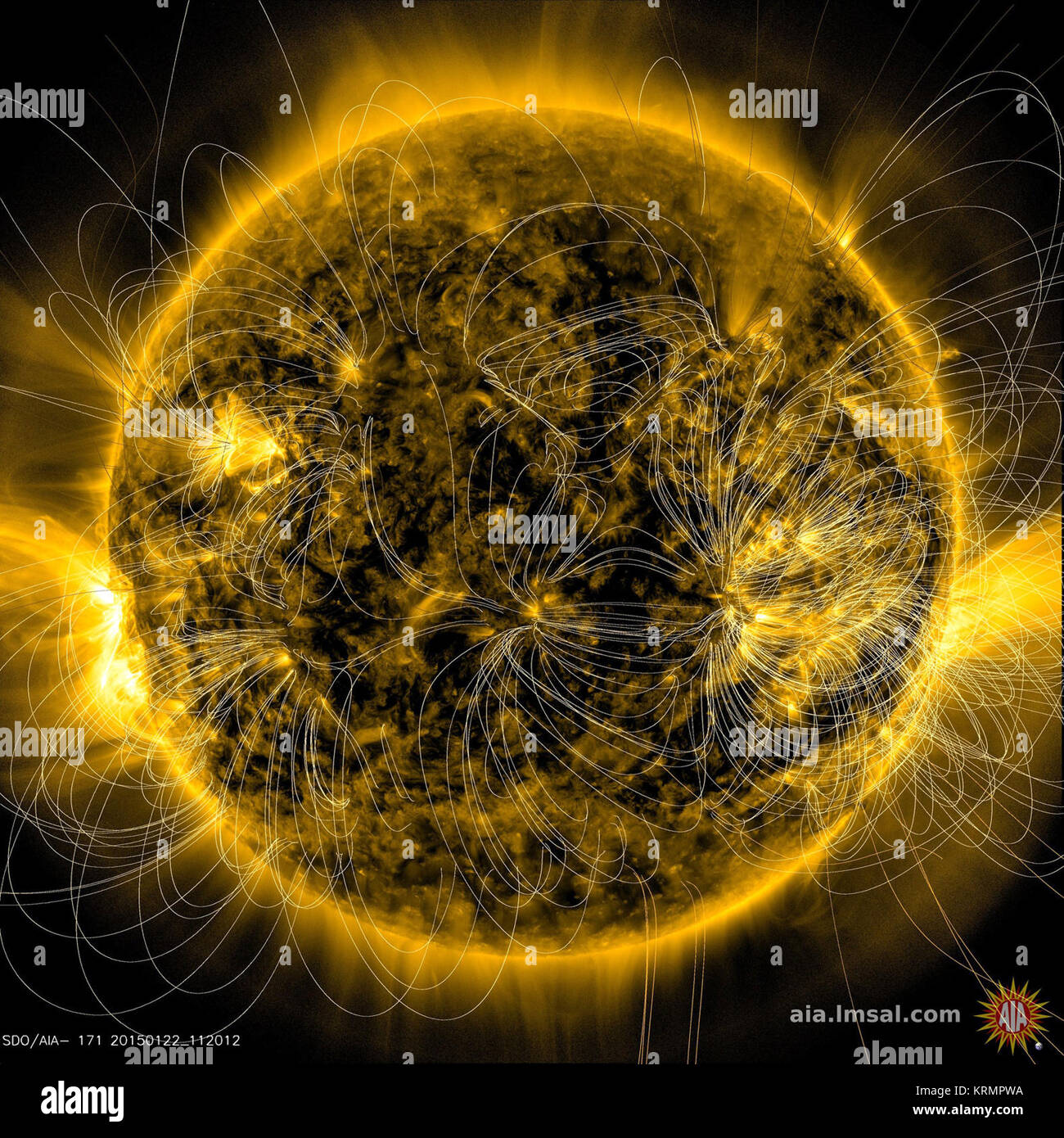 Magnetic Field Lines on the Sun (16389497022) Stock Photo