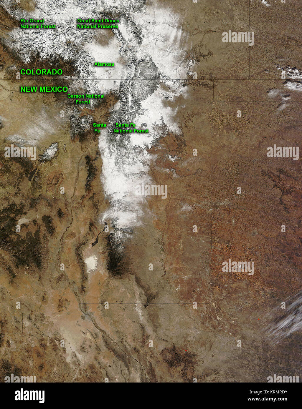 NASA Sees a Giant Snowy Question Mark in New Mexico and Colorado (8267856238) Stock Photo