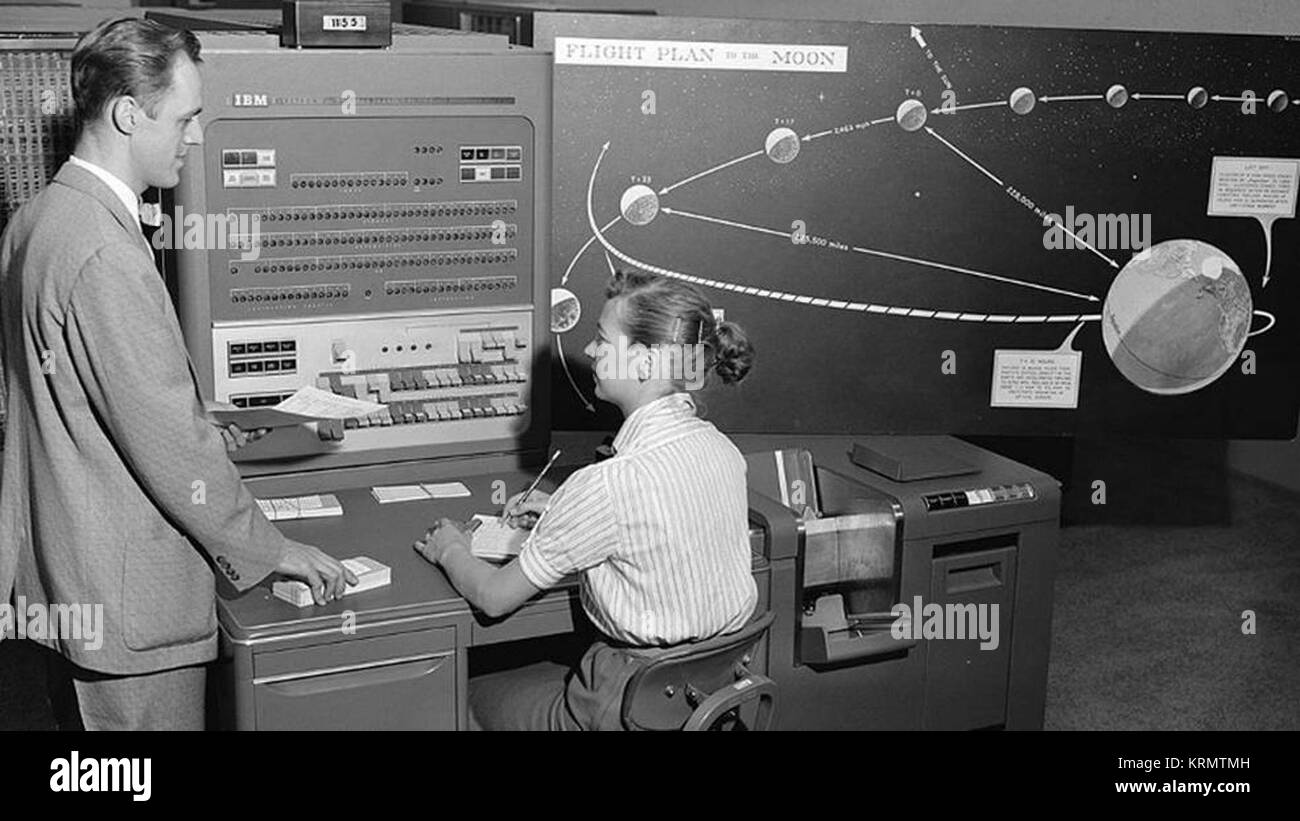 Human computer with IBM 704 in 1959 Stock Photo Alamy