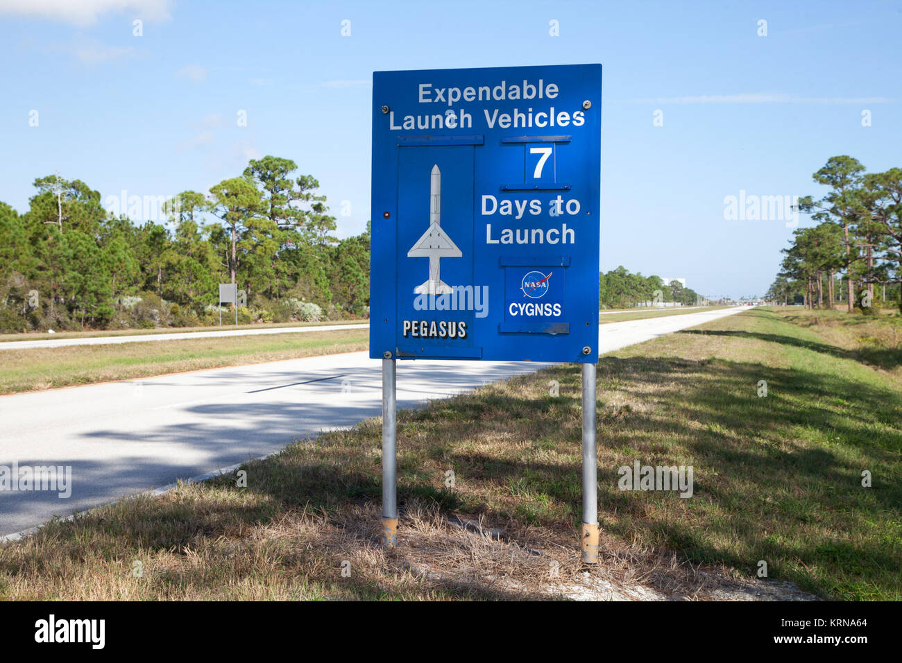 A sign just inside the gate to NASA's Kennedy Space Center in Florida ...