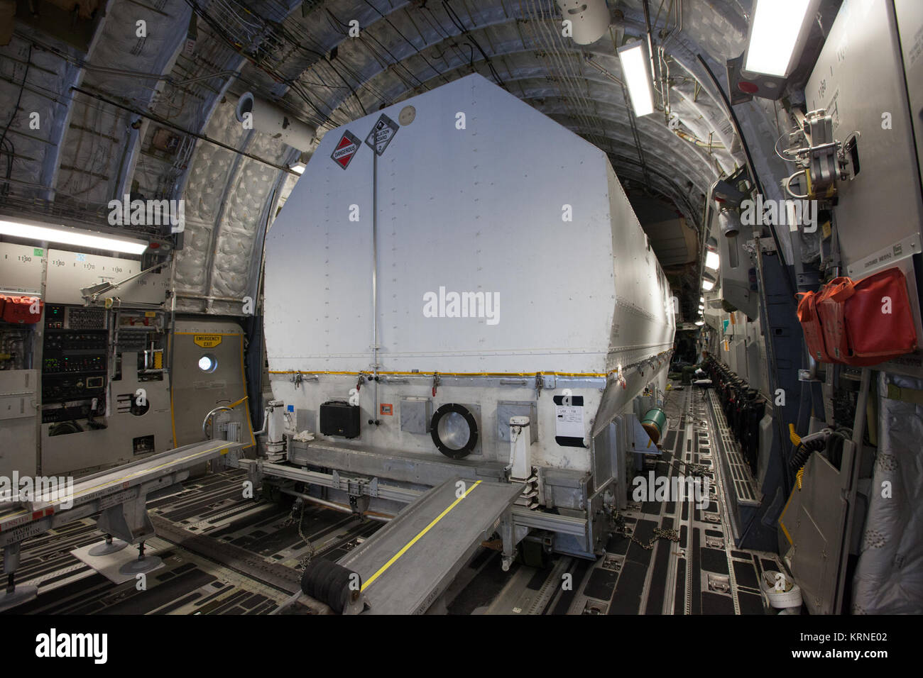 NASA's TDRSM satellite arrives inside its shipping container at Space